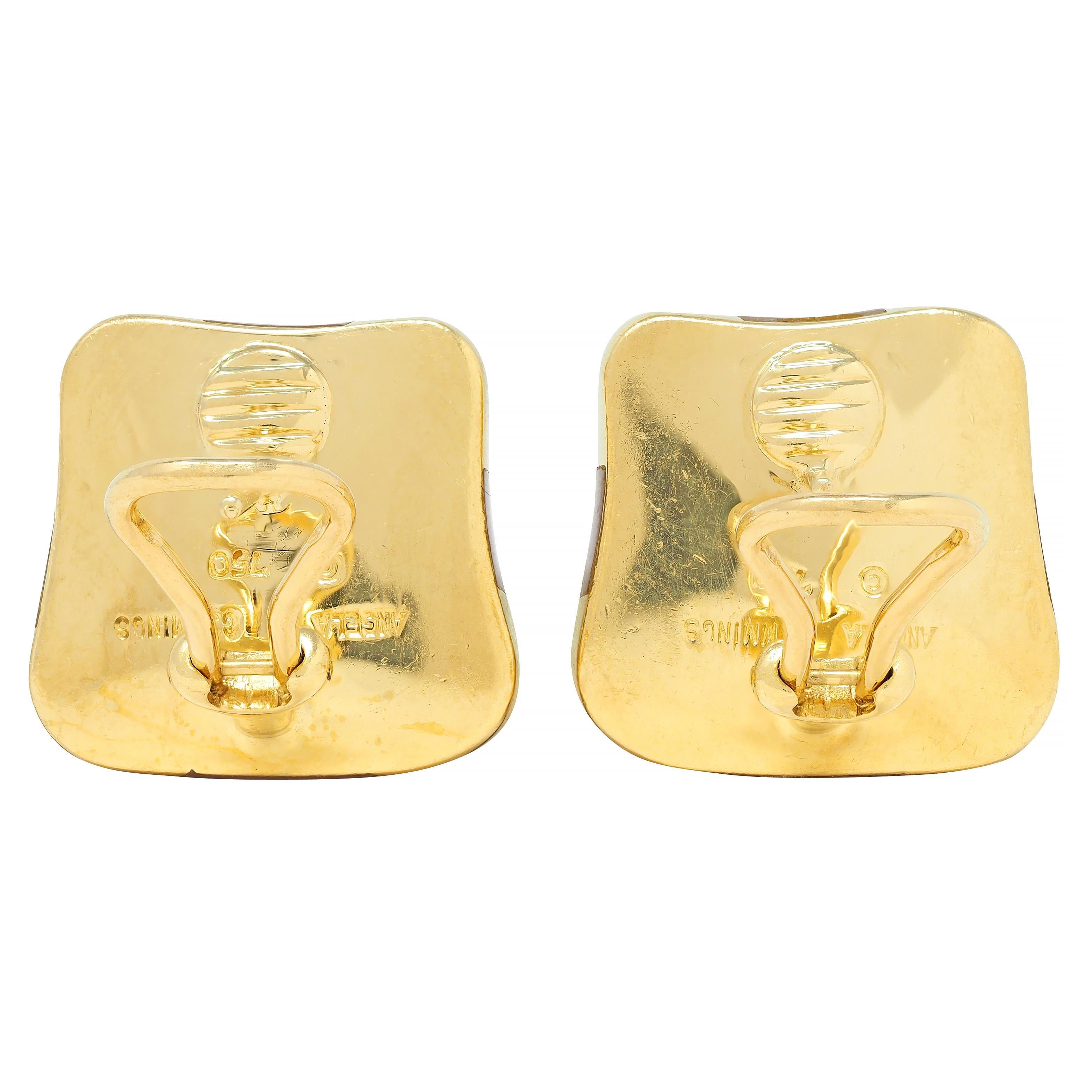 Angela Cummings 1980 Perlmutt 18 Karat Gold Vintage Checkerboard-Ohrringe im Angebot 2