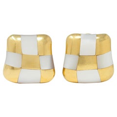 Angela Cummings 1980 Mother-Of-Pearl 18 Karat Gold Vintage Checkerboard Earrings