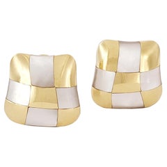 Angela Cummings 1980 Mother-Of-Pearl 18 Karat Gold Vintage Checkerboard Earrings