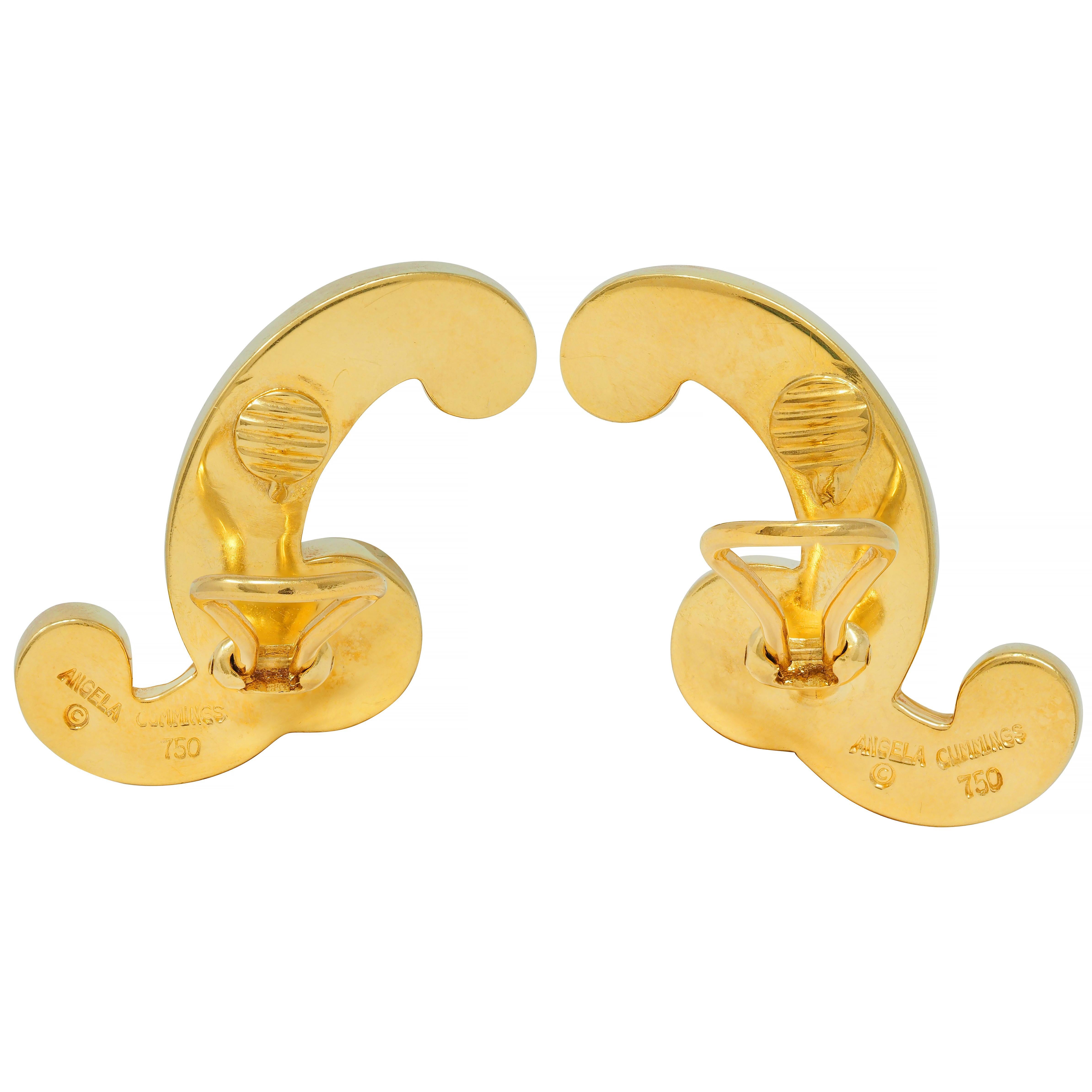 Angela Cummings 1980s Mother-Of-Pearl 18 Karat Gold Scroll Ear-Clip Earrings For Sale 1