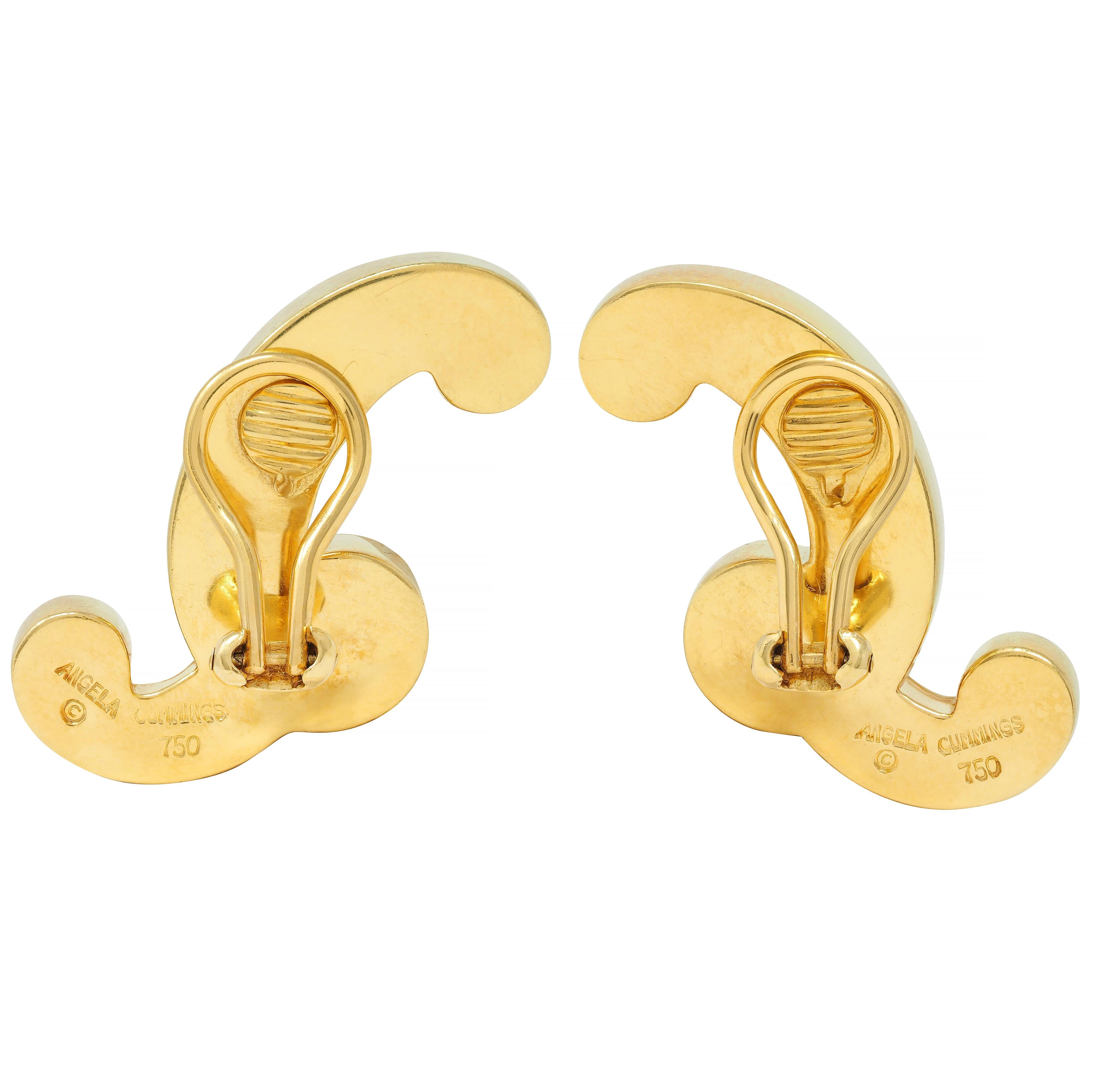 Angela Cummings 1980s Mother-Of-Pearl 18 Karat Gold Scroll Ear-Clip Earrings For Sale 2