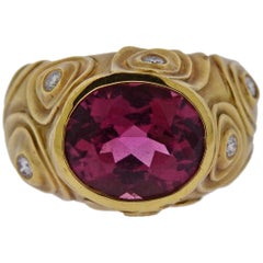 Angela Cummings 1980s Rubellite Diamond Gold Ring