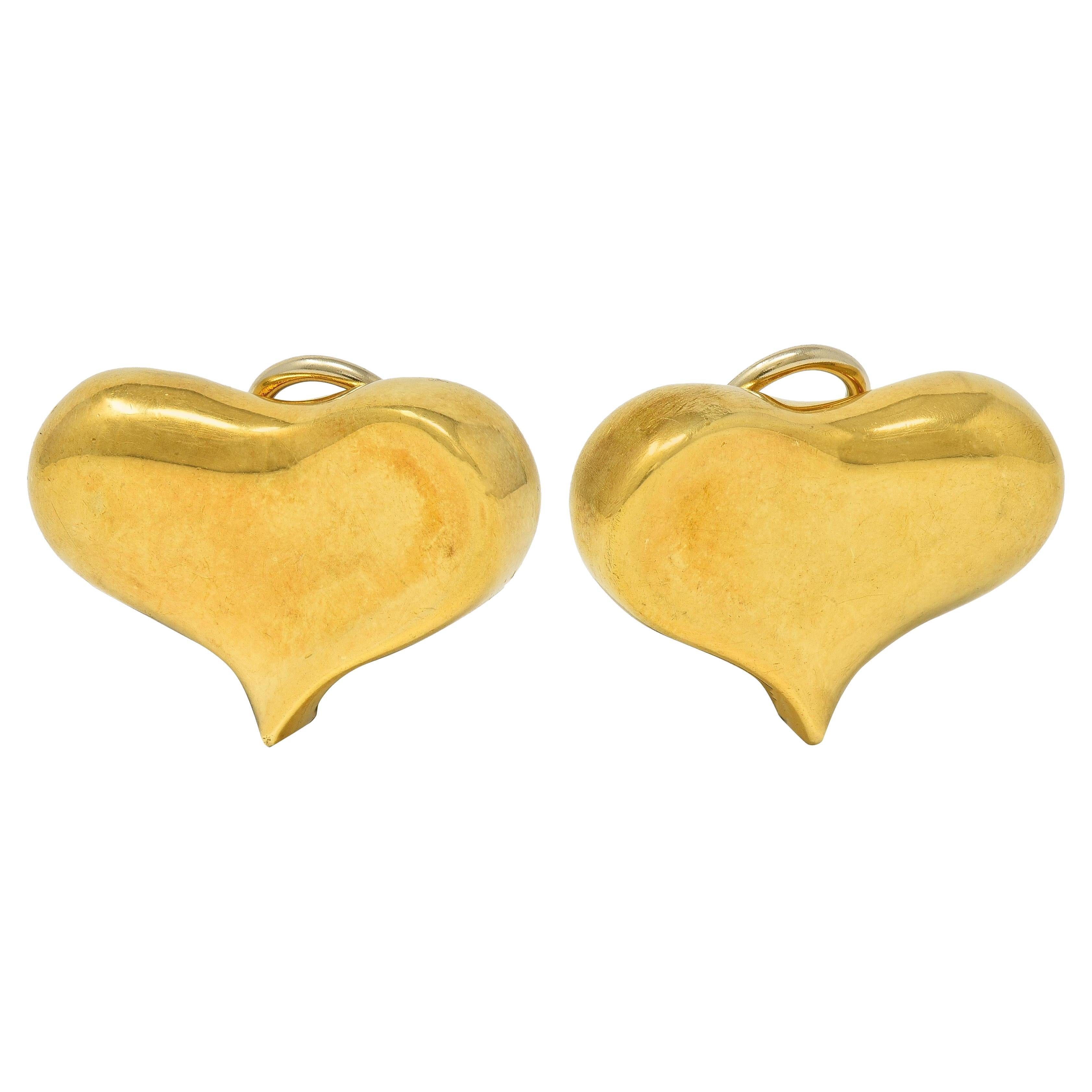 Angela Cummings 1983 18 Karat Gelbgold Vintage Herz-Ohr-Clip-Ohrringe