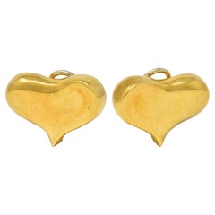 Angela Cummings 1983 Pendientes vintage con forma de corazón en oro amarillo de 18 quilates