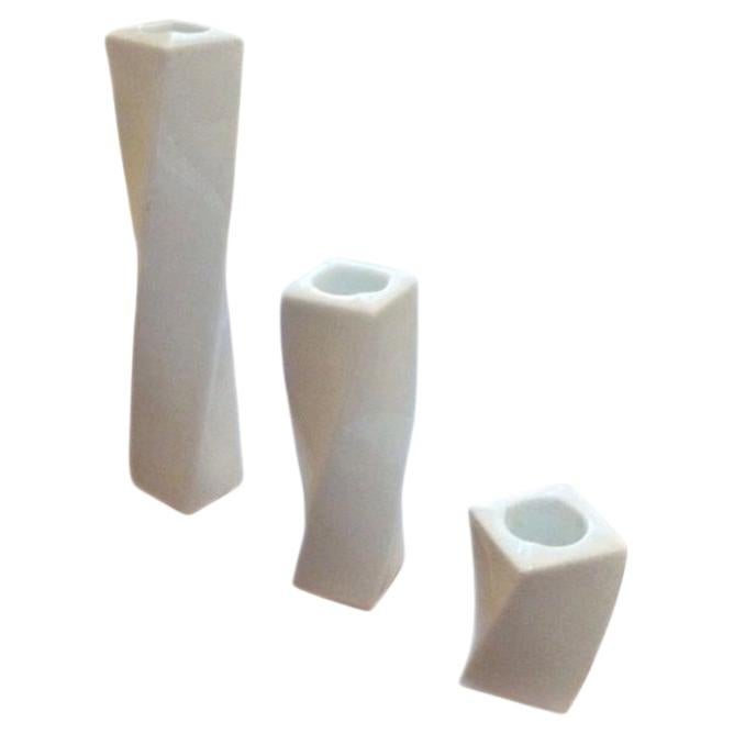 ANGELA CUMMINGS 1983 For Arita Set of 3 Twisted Candlesticks In White Porcelain