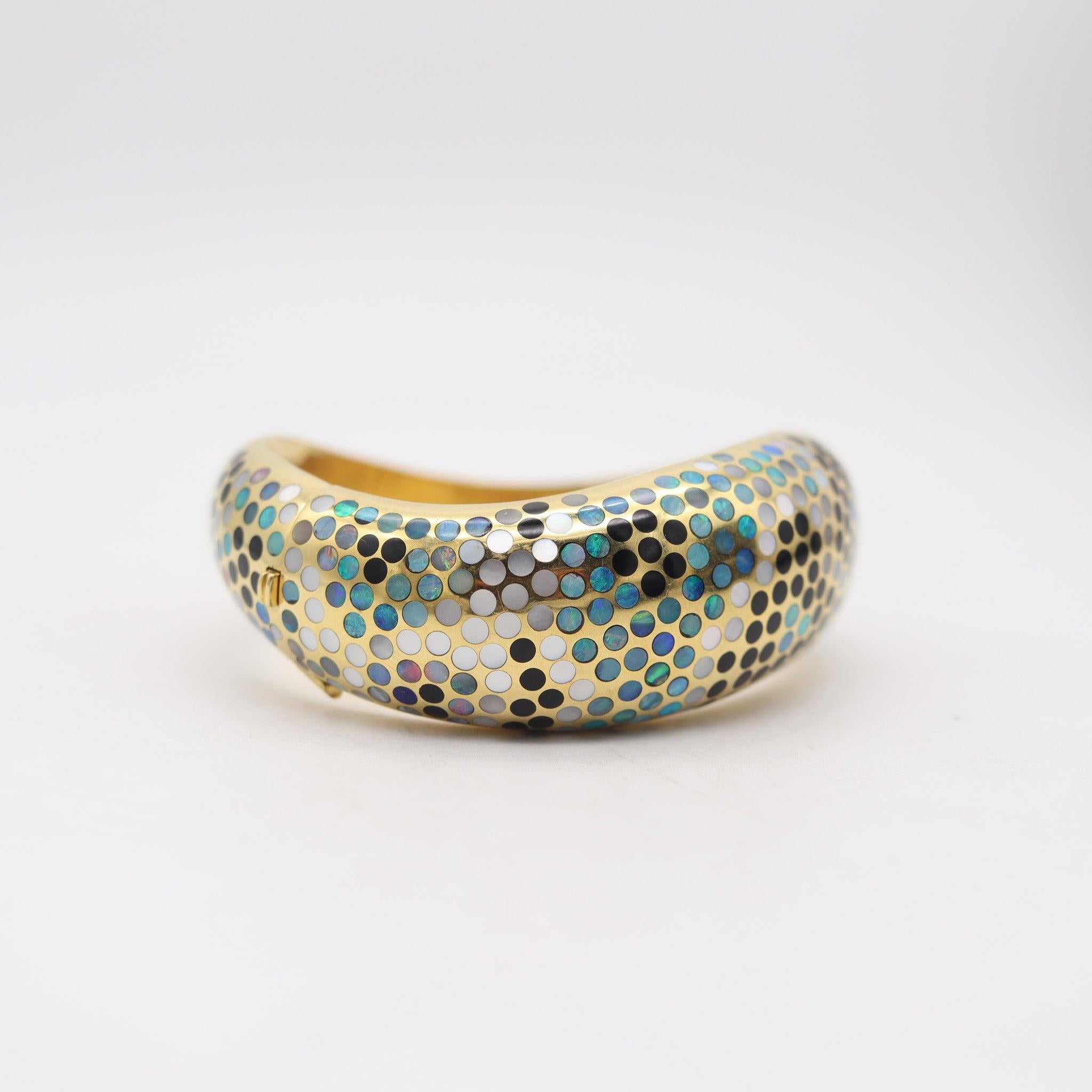 Taglio rotondo ANGELA CUMMINGS 1983 Bracciale Dot Dot Geometrico in oro 18Kt con Opale e Giada Nera in vendita