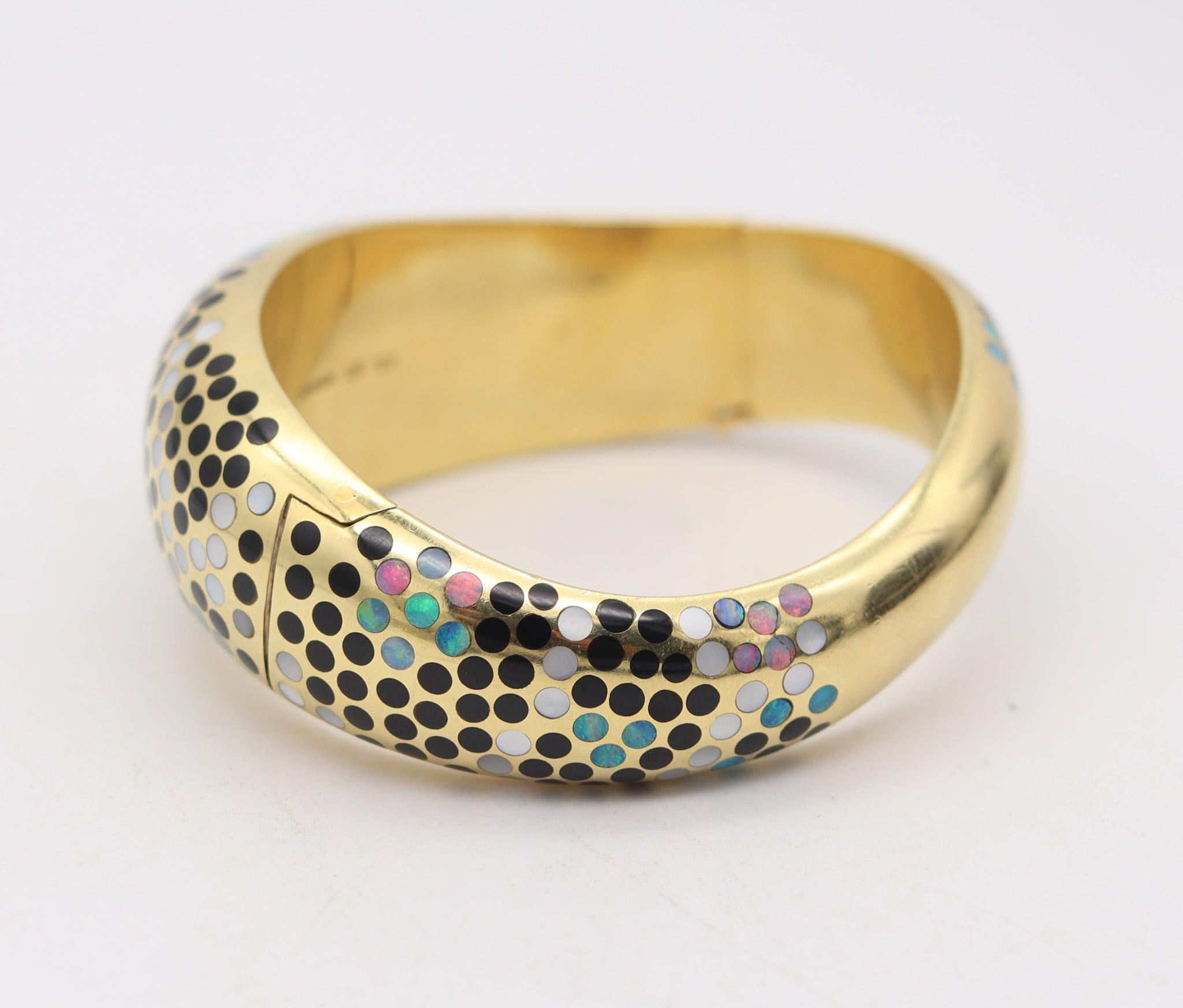 Donna ANGELA CUMMINGS 1983 Bracciale Dot Dot Geometrico in oro 18Kt con Opale e Giada Nera in vendita