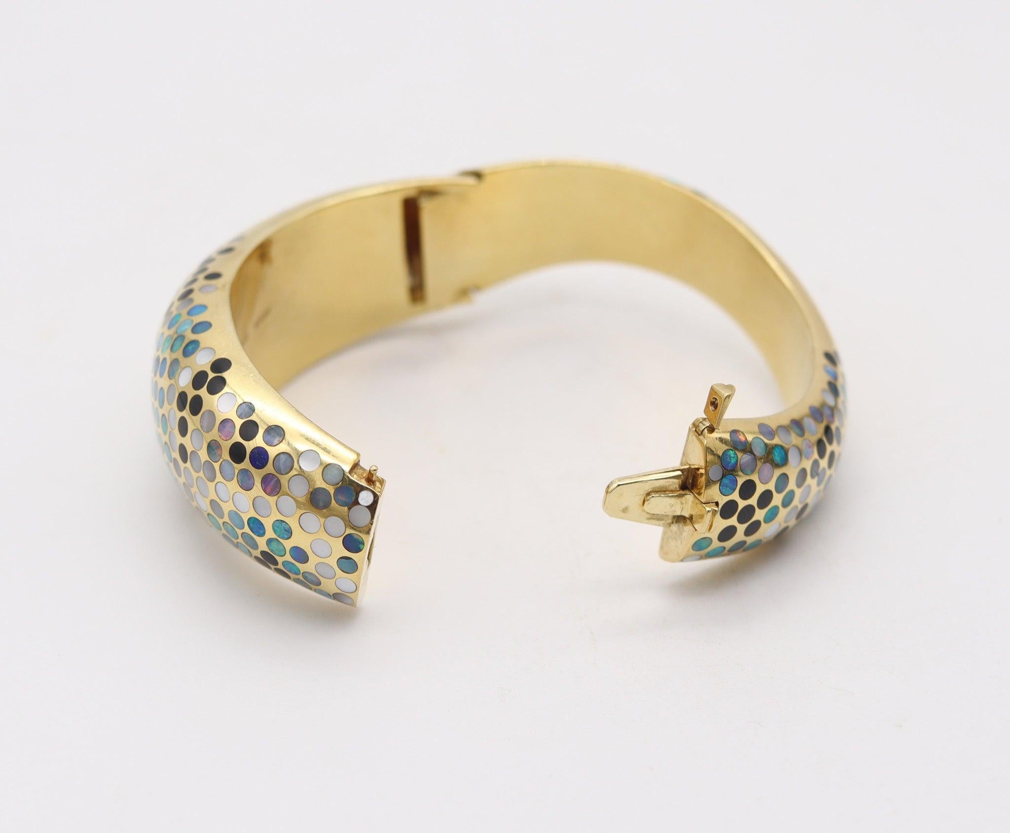 ANGELA CUMMINGS 1983 Bracciale Dot Dot Geometrico in oro 18Kt con Opale e Giada Nera in vendita 1
