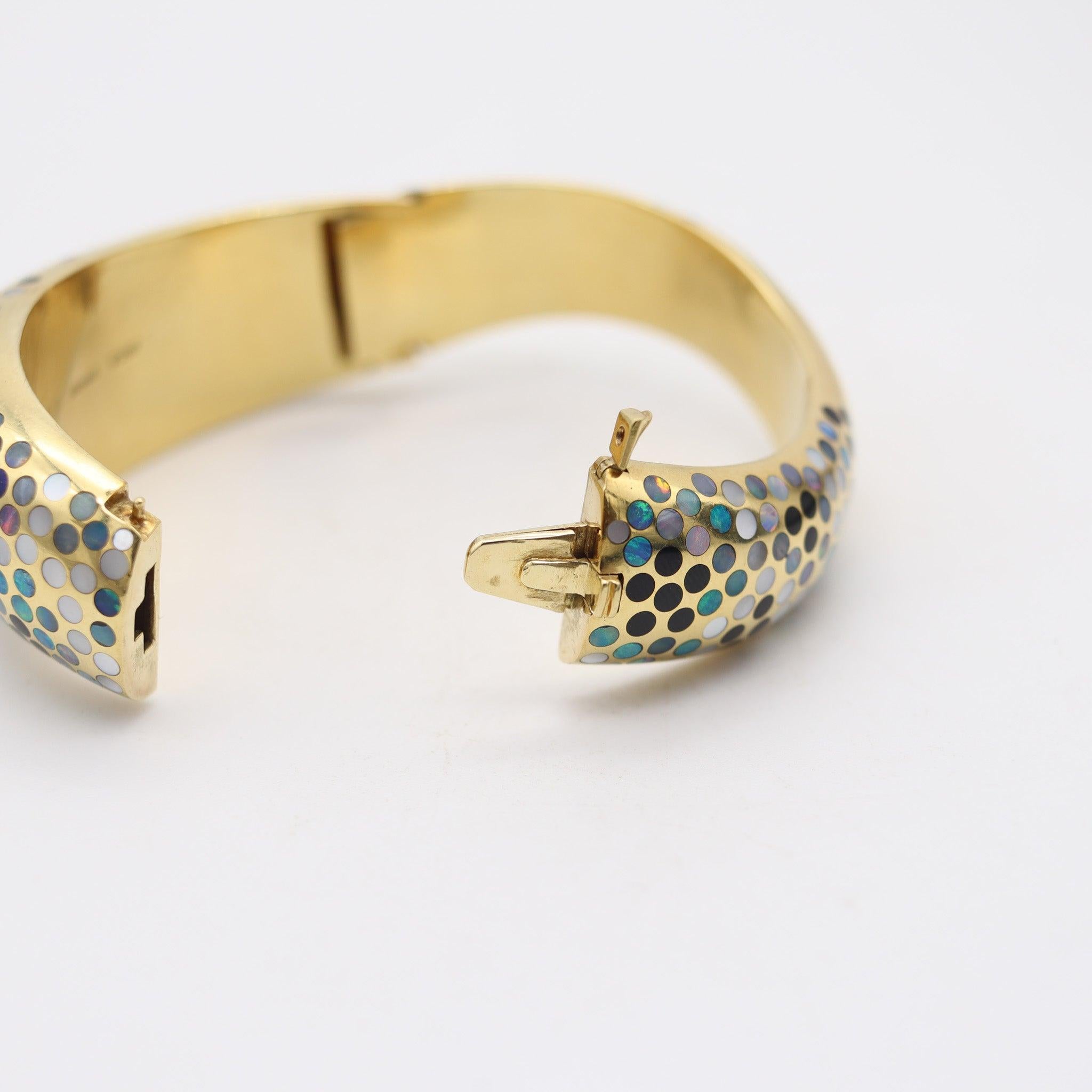 ANGELA CUMMINGS 1983 Bracciale Dot Dot Geometrico in oro 18Kt con Opale e Giada Nera in vendita 2