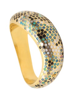 ANGELA CUMMINGS 1983 Geometrisches Dots Armband 18Kt Gold mit Opal & Schwarzer Jade