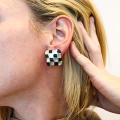 Angela Cummings 1984 Checkerboard Earrings in 18kt Gold Black Jade & White Nacre