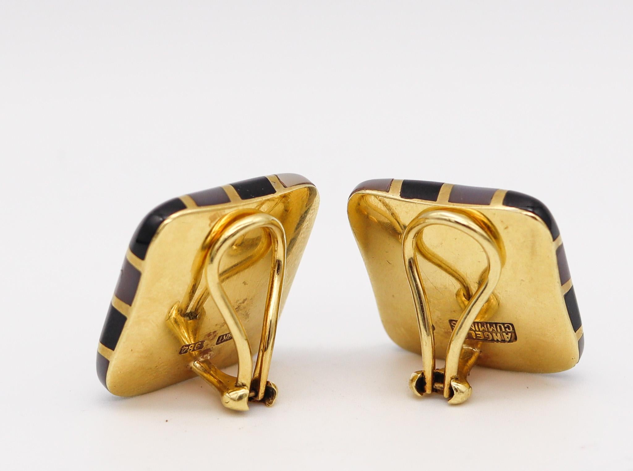 Cabochon Angela Cummings 1984 Checkerboard Earrings in 18kt Gold Black Jade & White Nacre For Sale