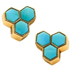 ANGELA CUMMINGS 1984 Geometric Earrings In 18Kt Yellow Gold With Blue Turquoises