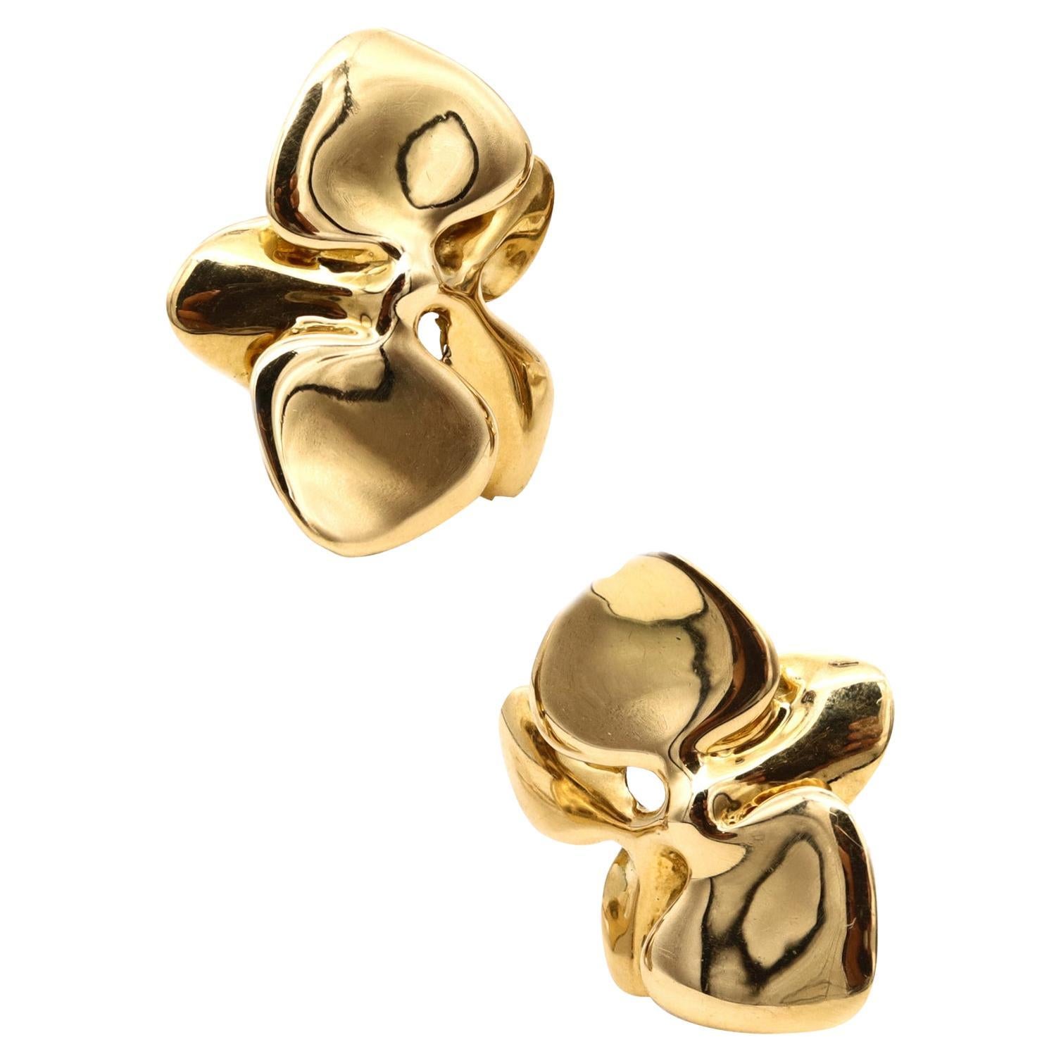 Angela Cummings 1984 New York Orchids Flowers Clips Earrings in 18Kt Yellow Gold For Sale