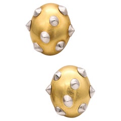 Vintage Angela Cummings 1984 New York Oval Spikes Earrings 18Kt Yellow Gold and Platinum