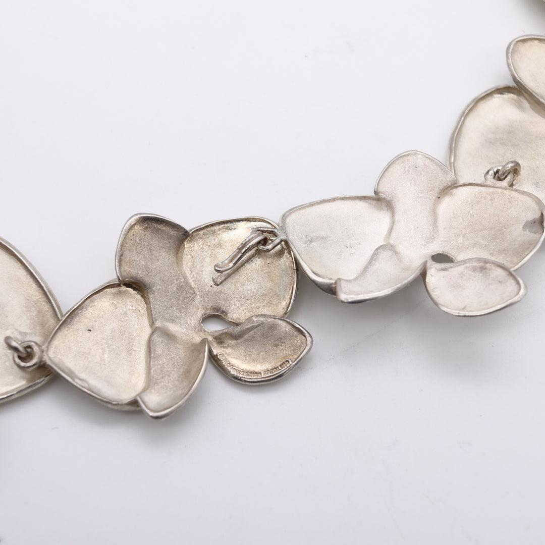 Women's Angela Cummings 1984 Rare Sculptural Orchids Necklace in 925 Sterling Silver For Sale