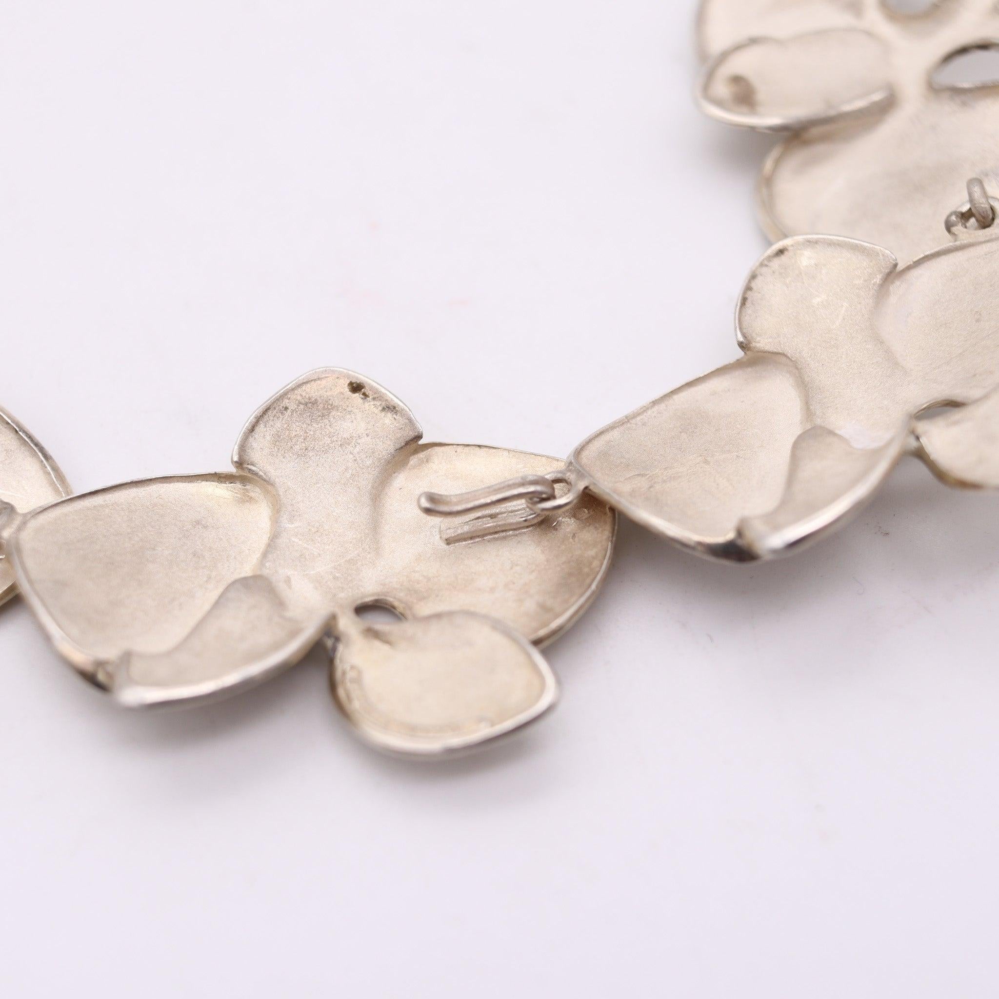 ANGELA CUMMINGS 1984 Seltene skulpturale Orchideen-Halskette aus 925 Sterlingsilber im Angebot 1