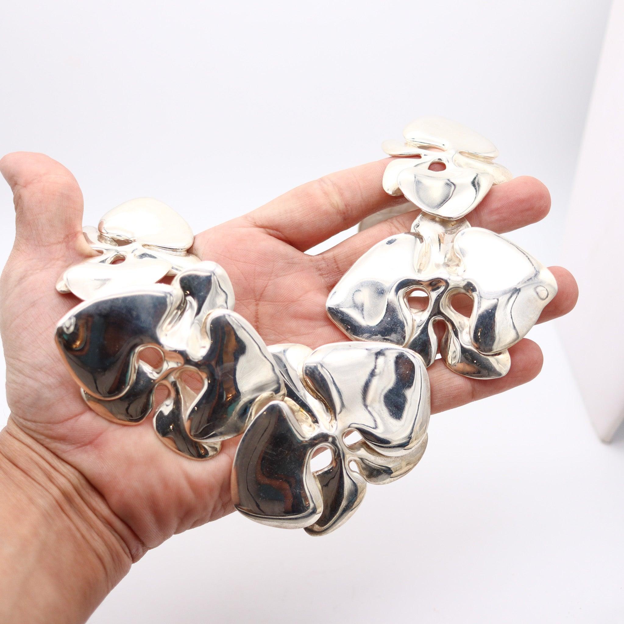 ANGELA CUMMINGS 1984 Seltene skulpturale Orchideen-Halskette aus 925 Sterlingsilber im Angebot 3