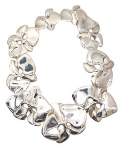 ANGELA CUMMINGS 1984 Seltene skulpturale Orchideen-Halskette aus 925 Sterlingsilber