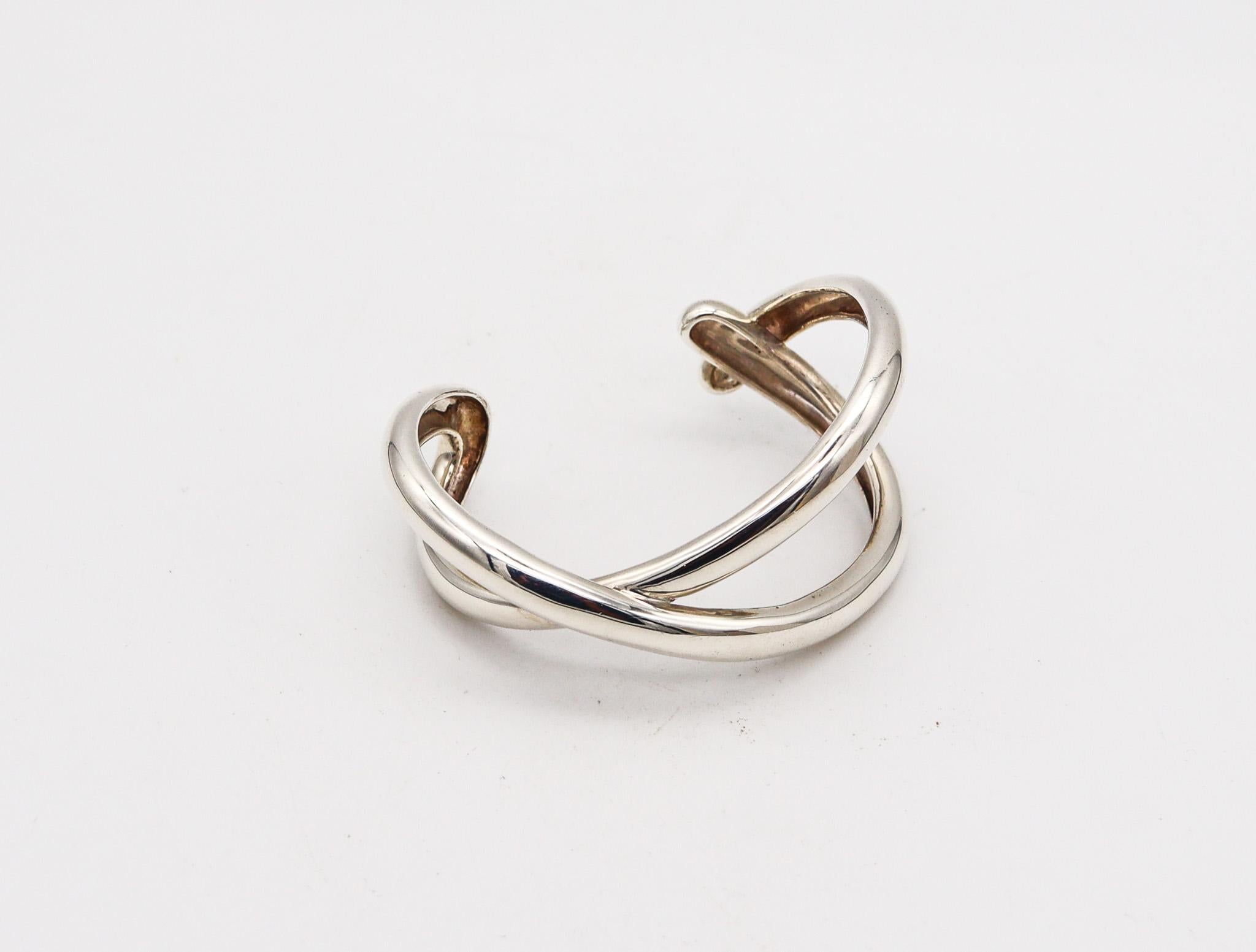 Modernist Angela Cummings 1984 Studio Crossover Sculptural Bracelet In 925 Sterling Silver