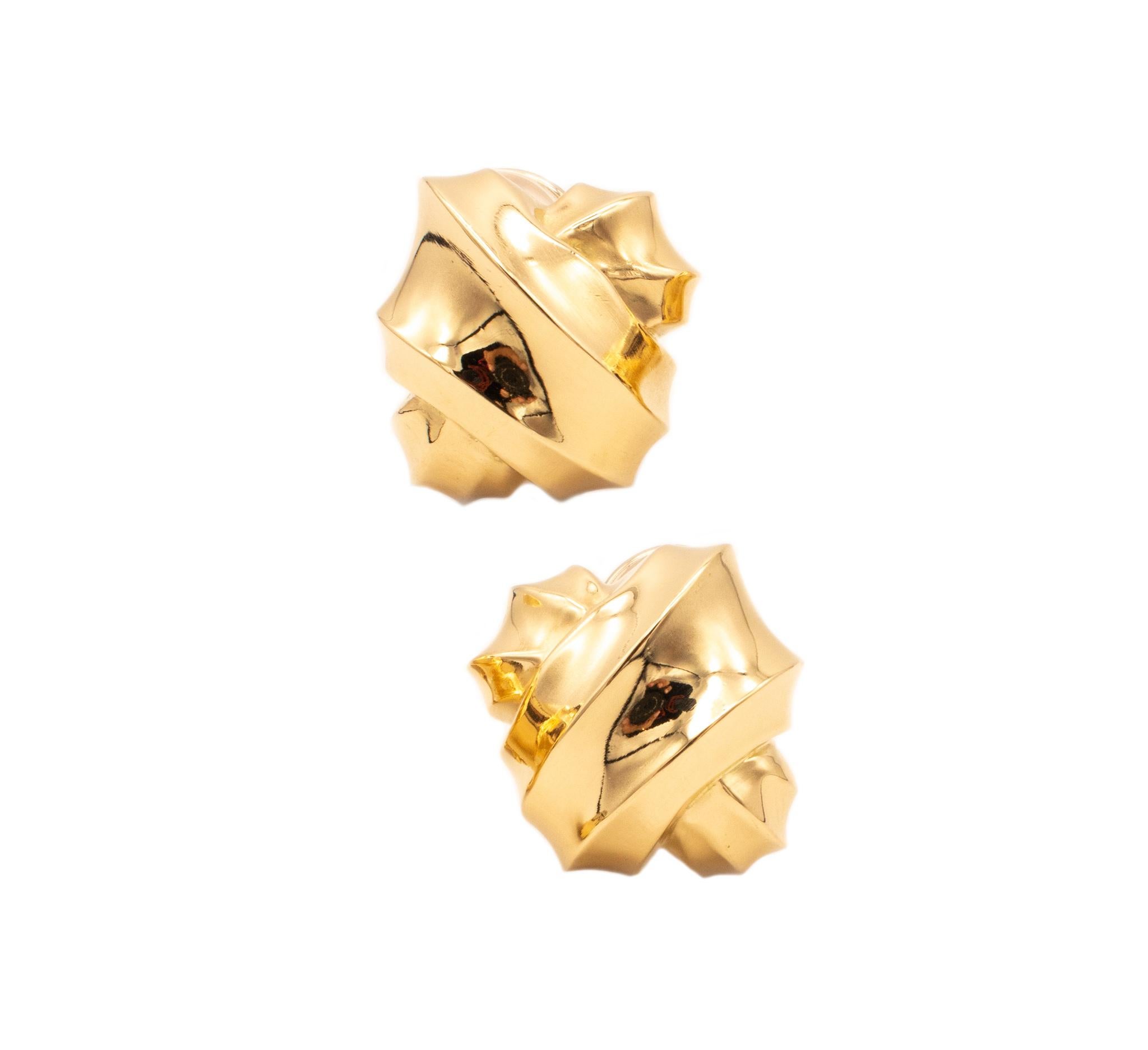 Moderniste Angela Cummings Boucles d'oreilles géométriques rares Studio en or jaune massif 18 carats, 1984 en vente