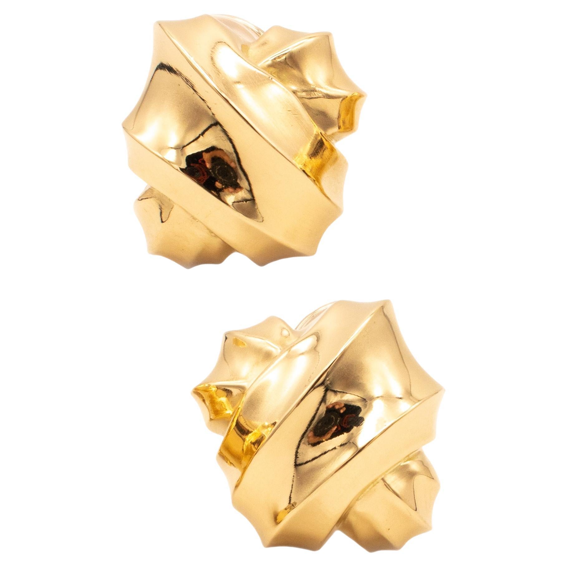 Angela Cummings 1984 Studio Rare Geometric Earrings in Solid 18Kt Yellow Gold For Sale