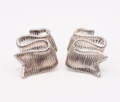 ANGELA CUMMINGS 1985 Studio Ribbons Clips-On Earrings In .925 Sterling Silver