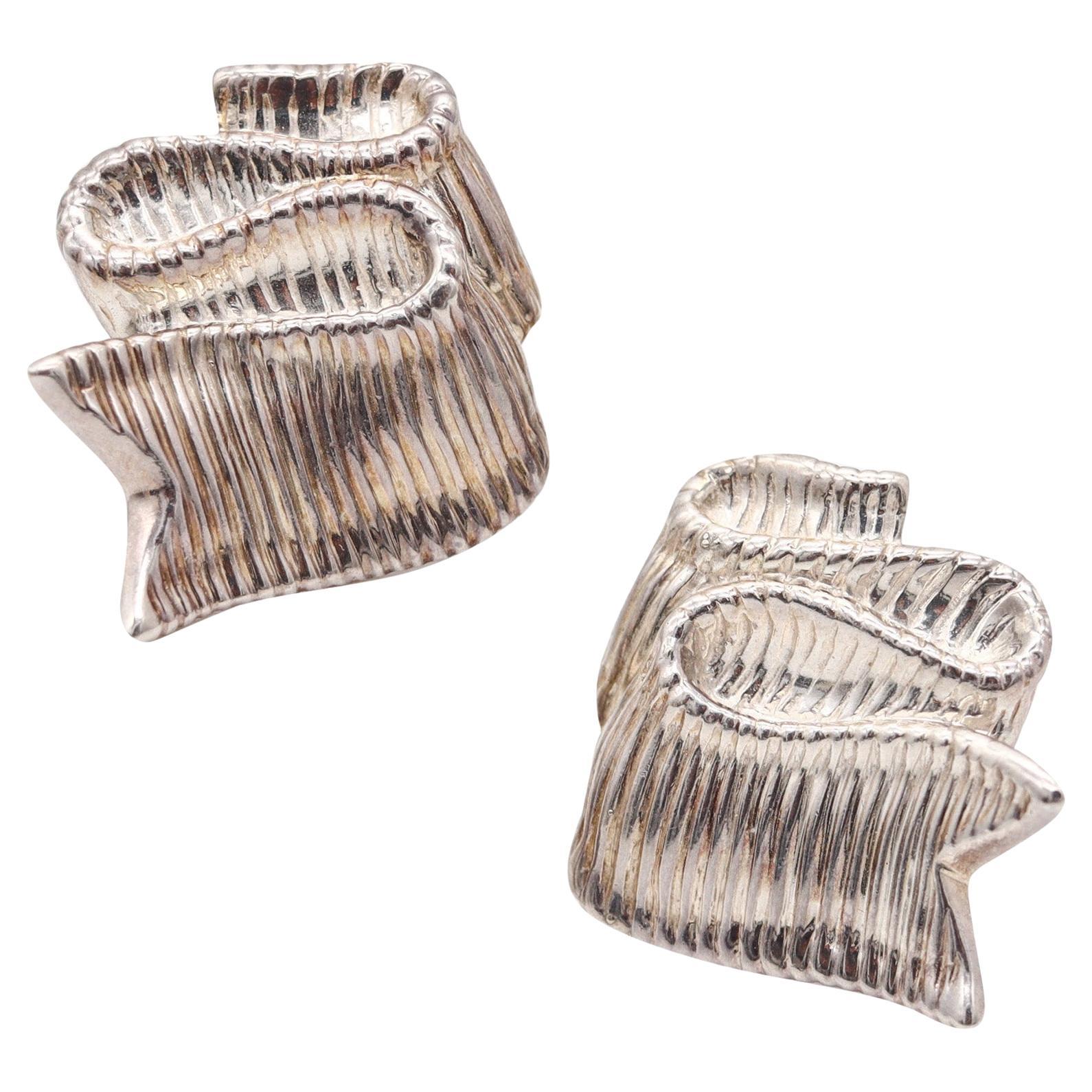 ANGELA CUMMINGS 1985 Studio Ribbons Clips-On Earrings In .925 Sterling Silver