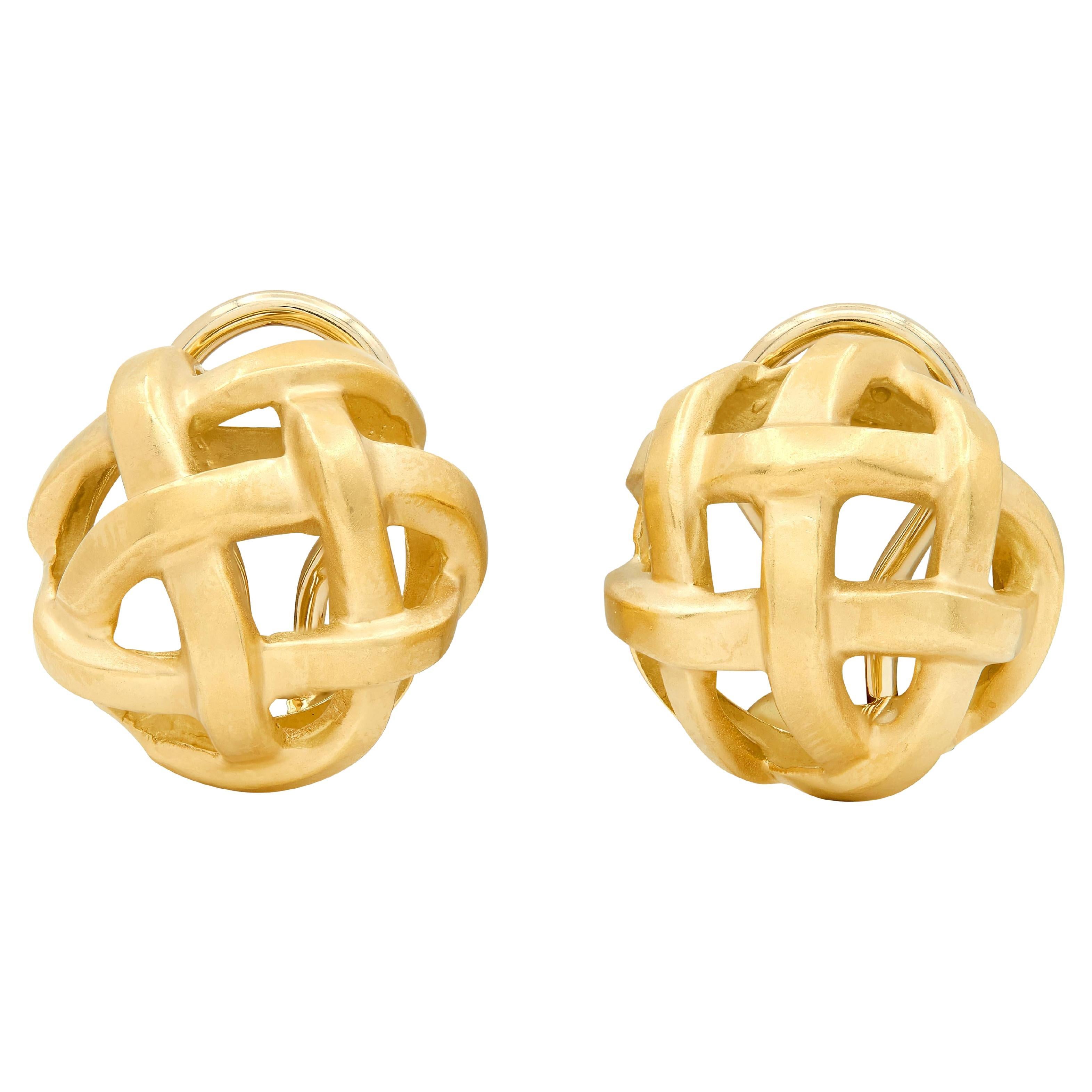 Angela Cummings 1986 18 Karat Yellow Gold Woven Vintage Ear-Clip Earrings