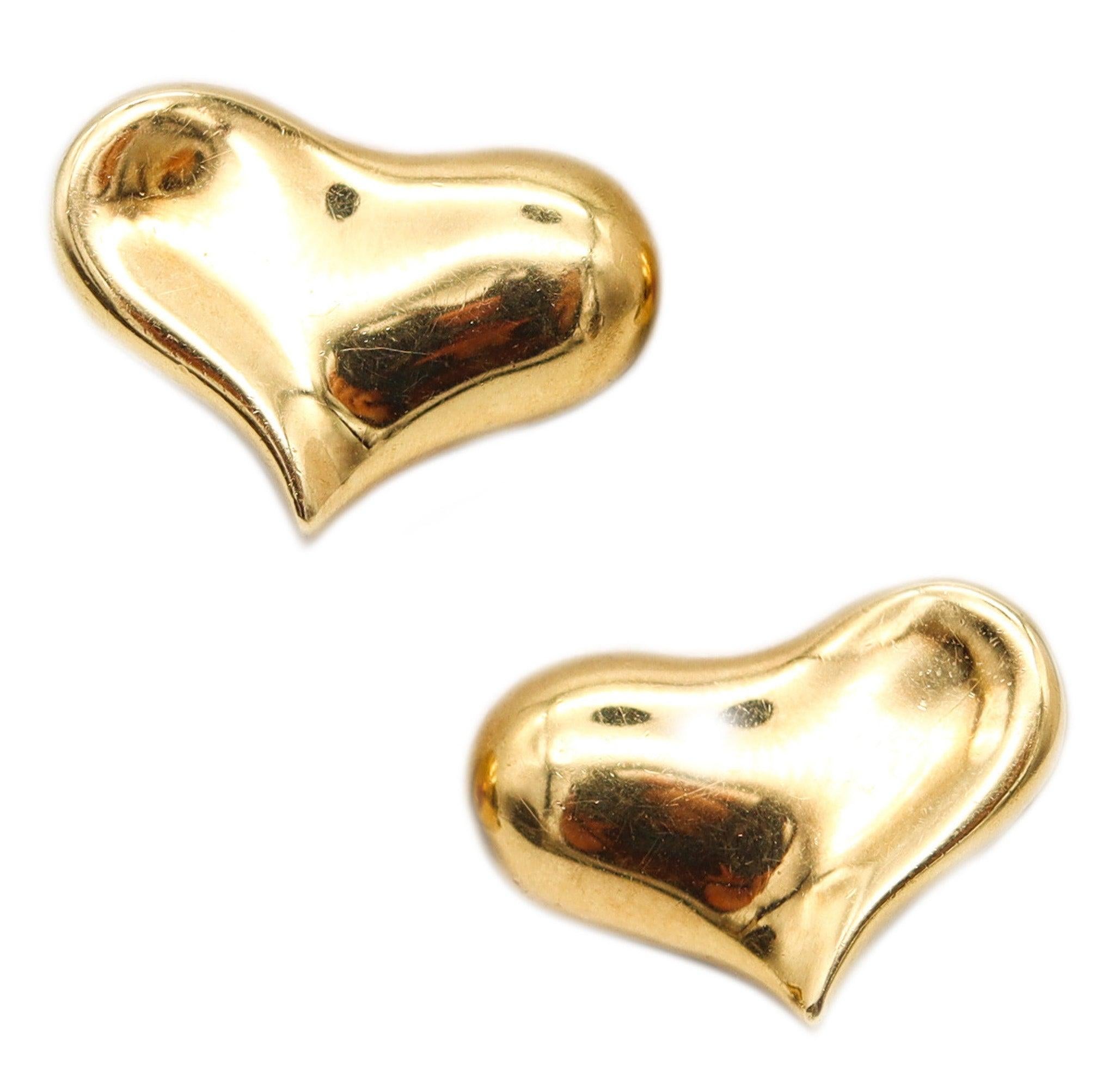 ANGELA CUMMINGS 1986 Heart Shaped Clips-On Earrings In 18Kt Yellow Gold en vente