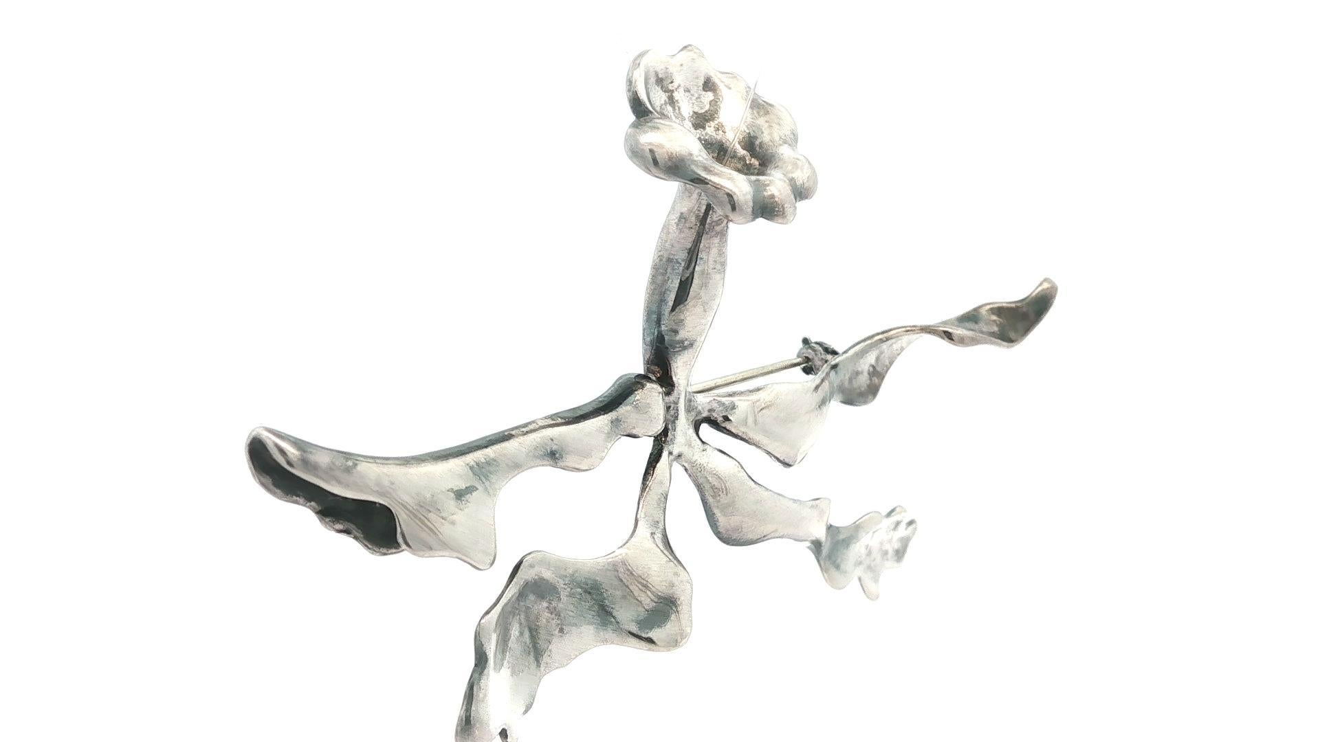 Angela Cummings 1986 Silber große Orchidee Blume florale große Pin-Brosche Damen im Angebot