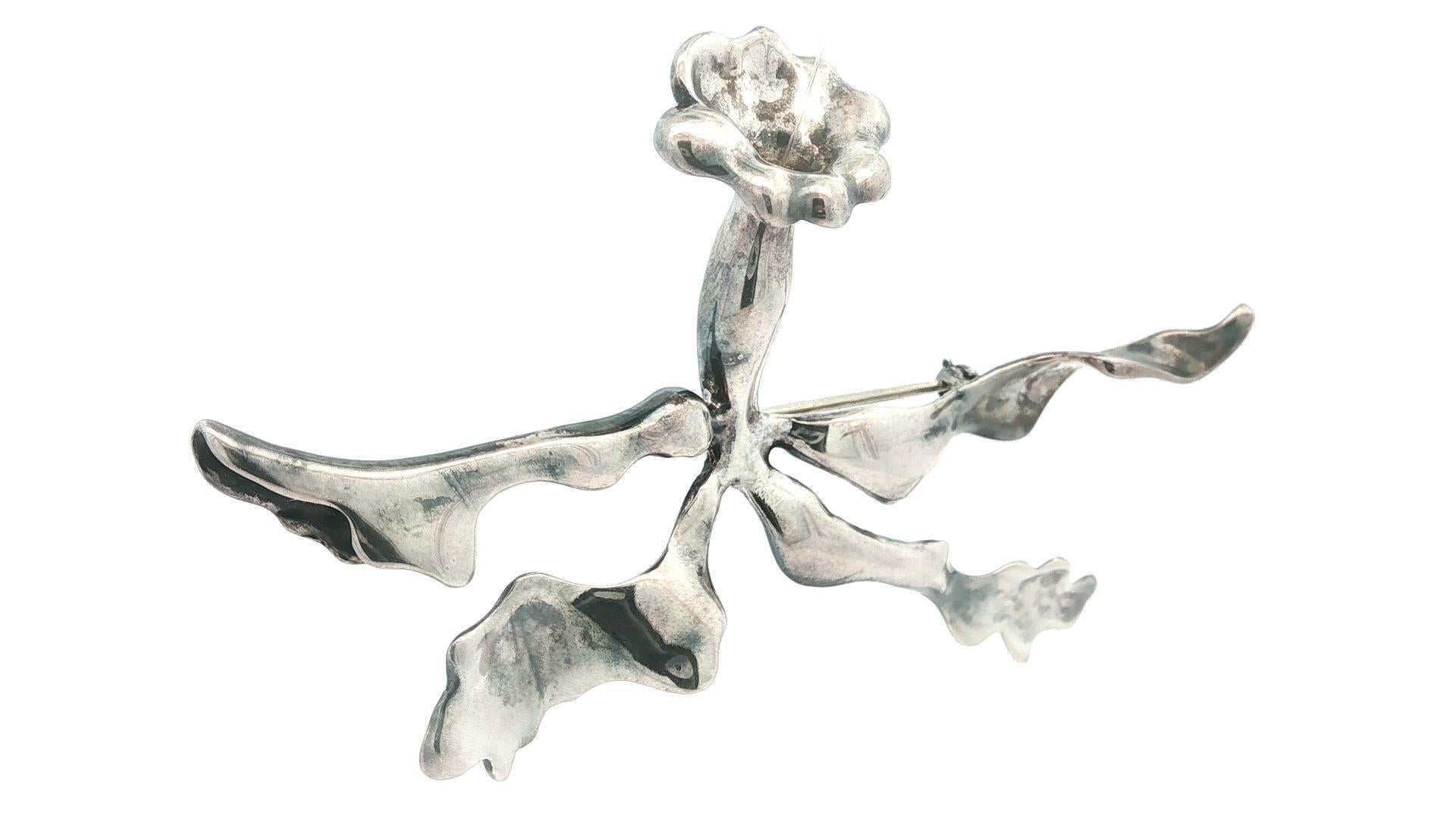 Angela Cummings 1986 Silber große Orchidee Blume florale große Pin-Brosche im Angebot 1