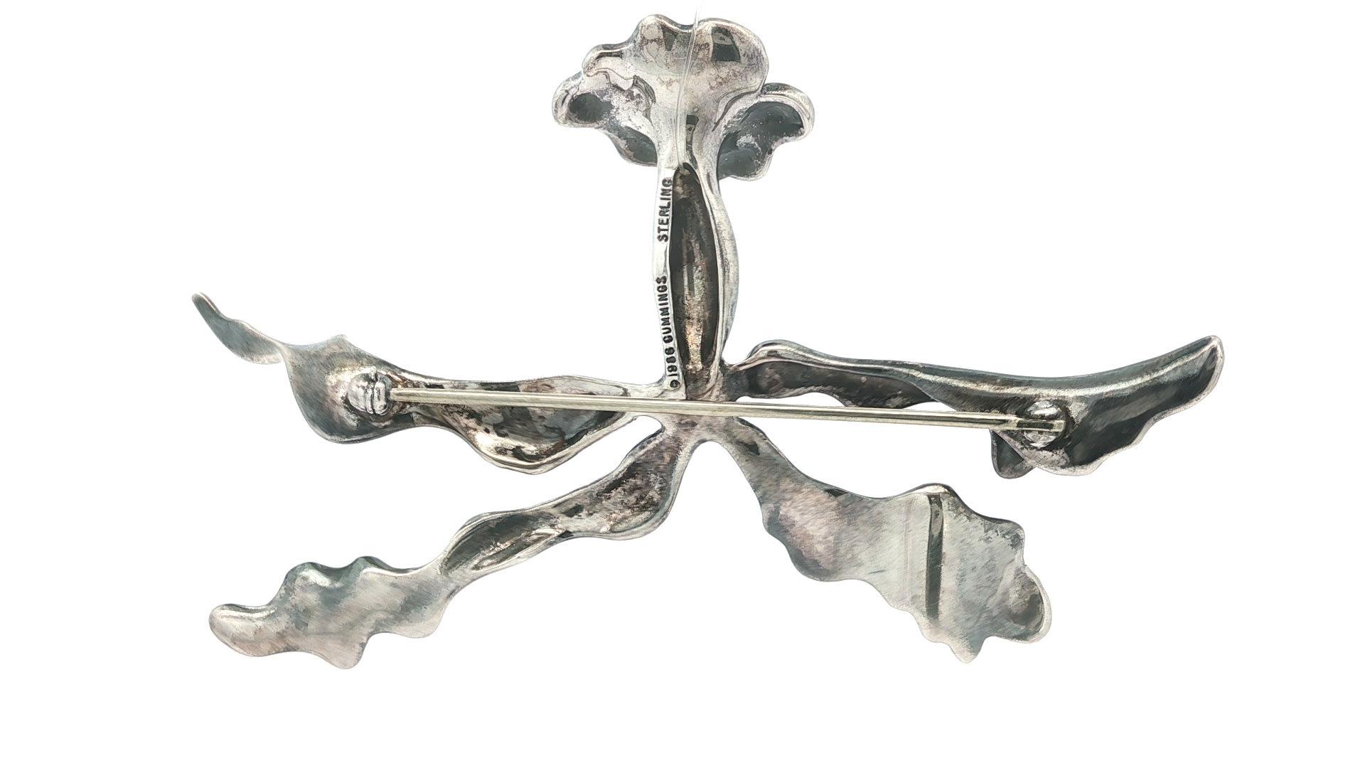 Angela Cummings 1986 Silber große Orchidee Blume florale große Pin-Brosche im Angebot 2