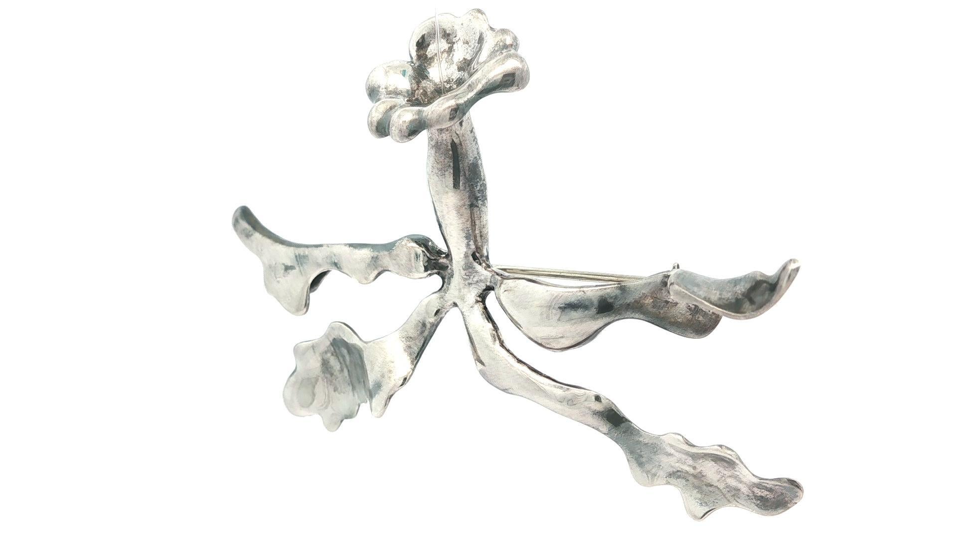 Angela Cummings 1986 Silber große Orchidee Blume florale große Pin-Brosche im Angebot 3