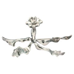 Angela Cummings 1986 Silver Large Orchid Flower Floral Large Pin Brooch