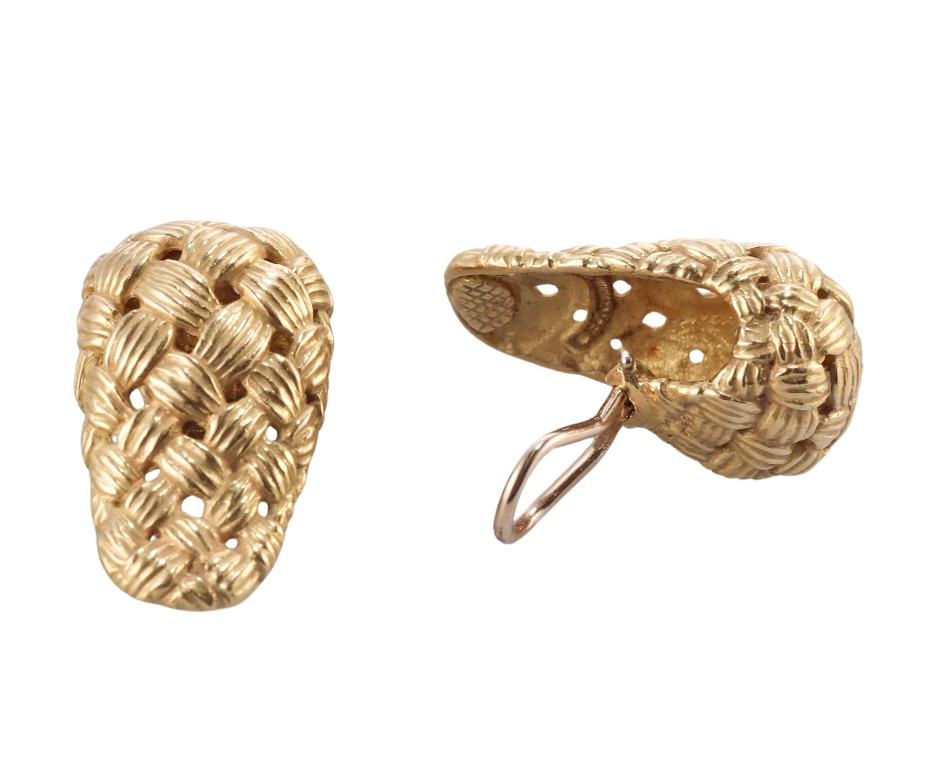 Angela Cummings 1987 Gold Basketweave Earrings For Sale 1