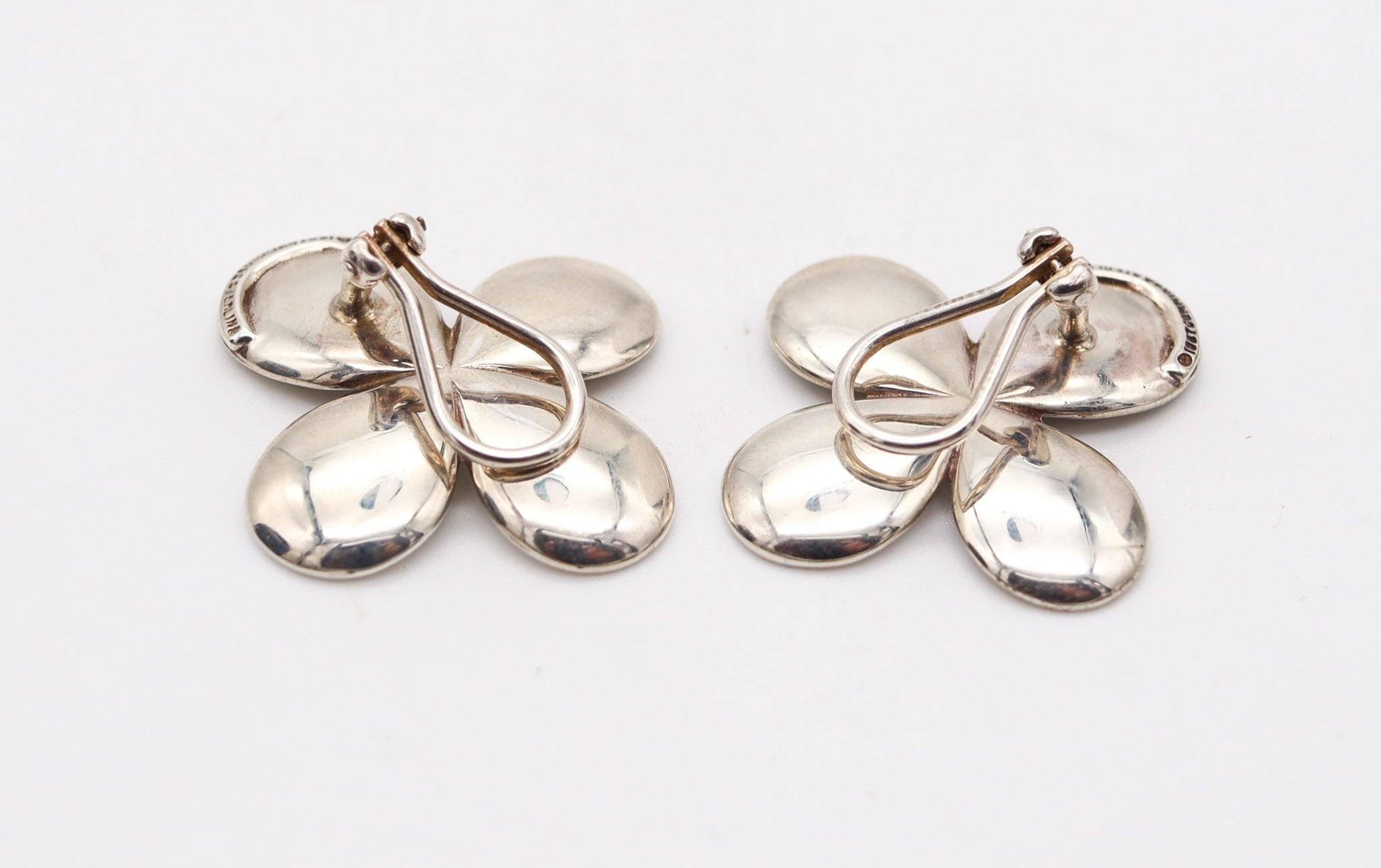 Donna ANGELA CUMMINGS 1987 Orecchini con petali di fiori modernisti in argento 925 in vendita