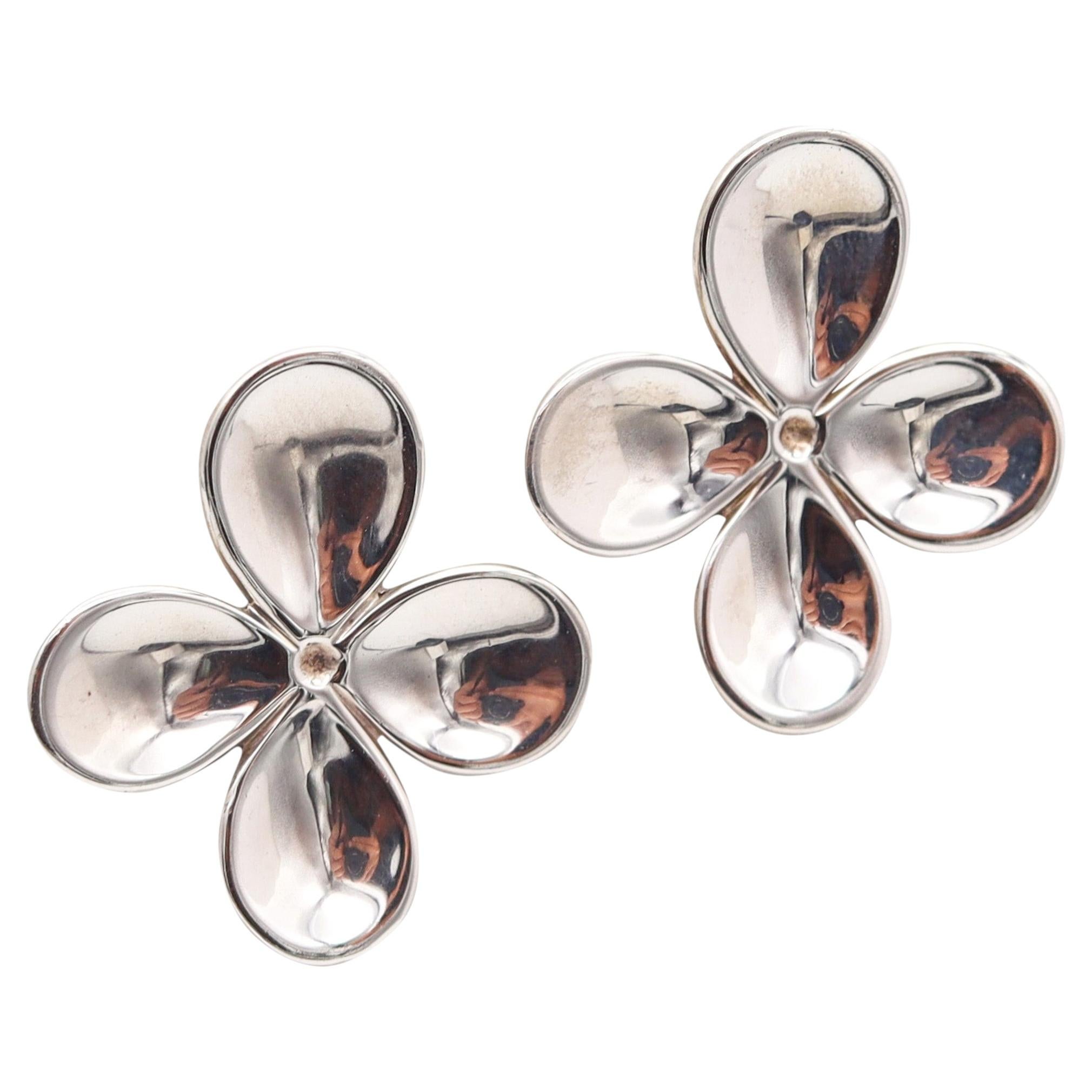 ANGELA CUMMINGS 1987 Boucles d'oreilles pétales de fleurs modernistes en argent 925 en vente