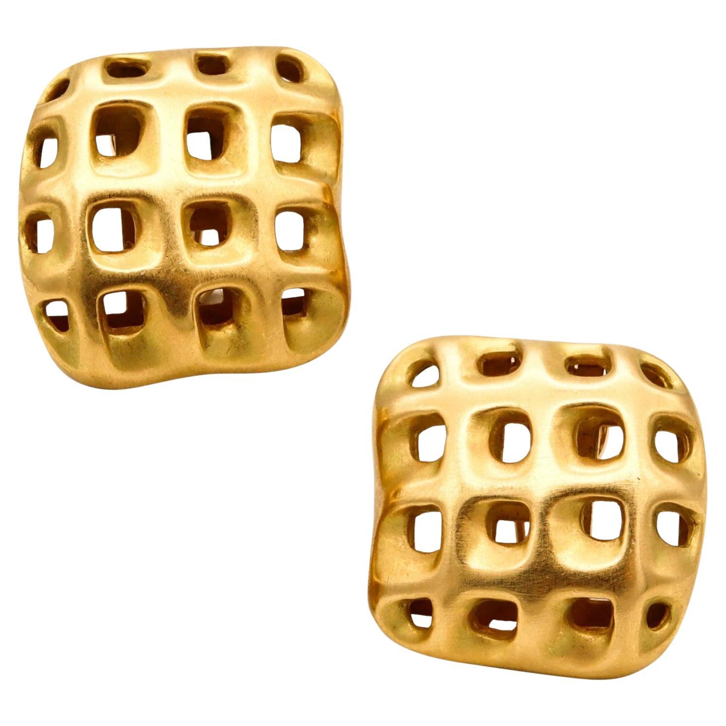 Angela Cummings 1987 New York Studios Perforations Earrings In Solid 18Kt Gold For Sale