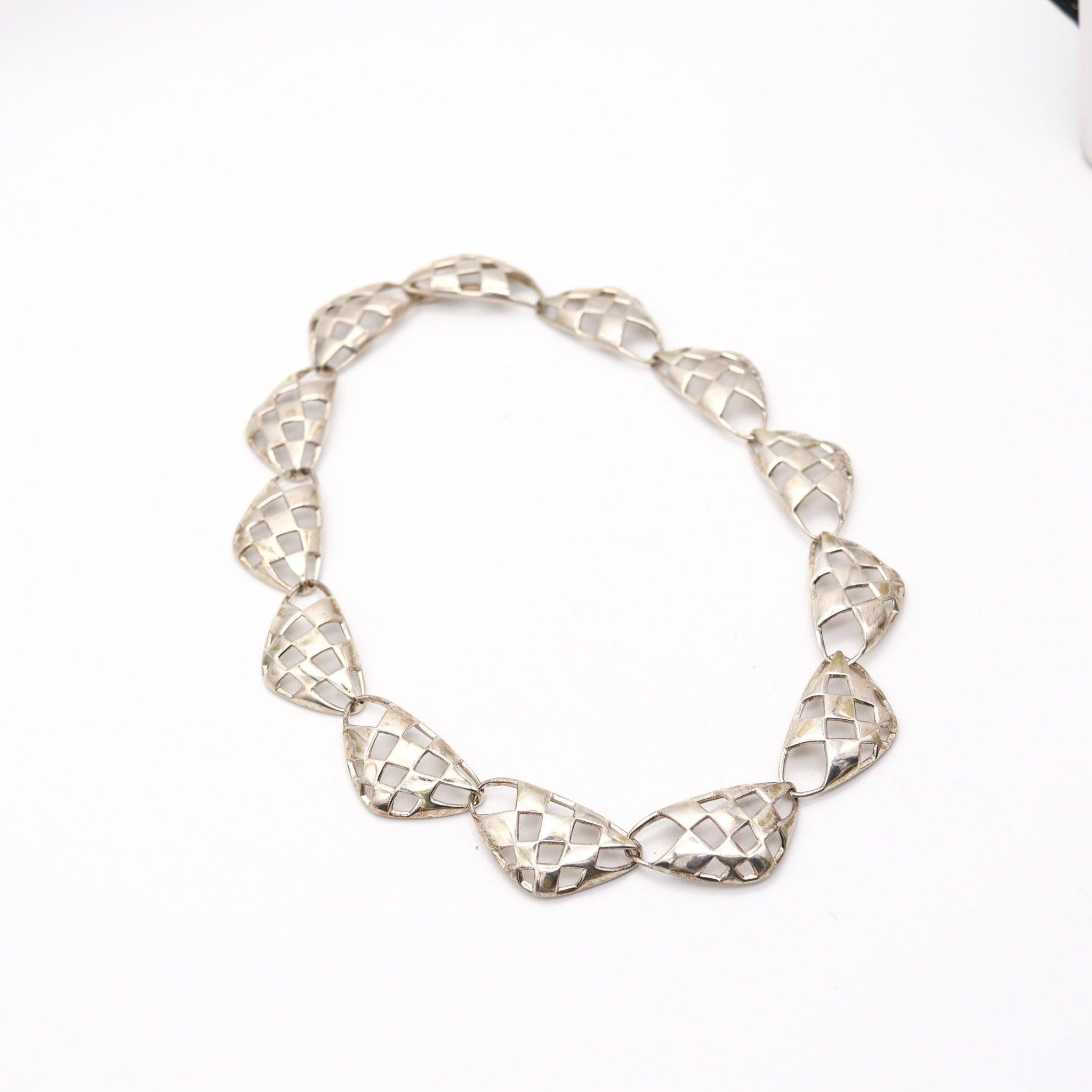 Modernist ANGELA CUMMINGS 1987 Studio Geometric Sculptural Necklace In .925 Sterling For Sale