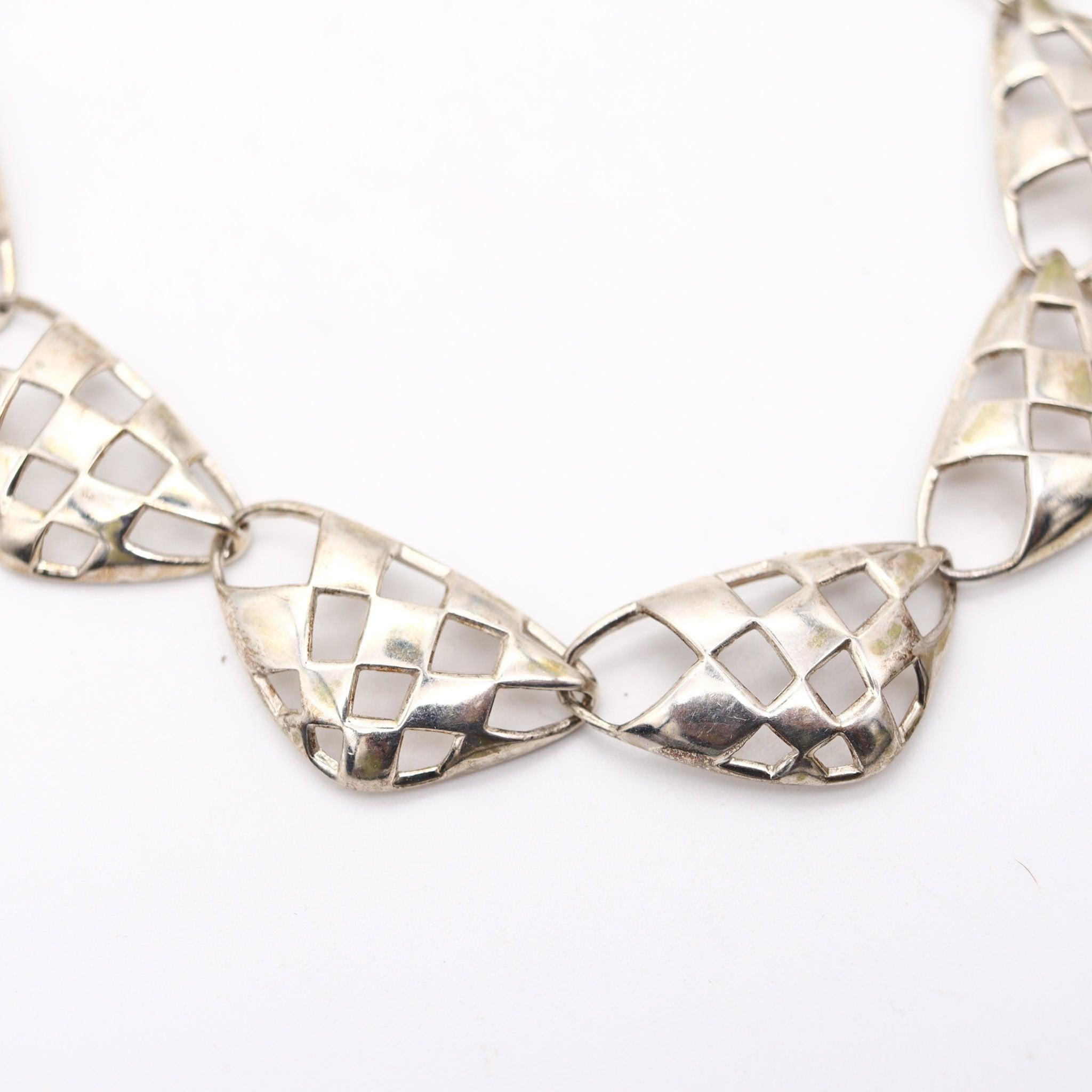ANGELA CUMMINGS 1987 Studio Geometric Sculptural Necklace In .925 Sterling In Excellent Condition For Sale In Miami, FL