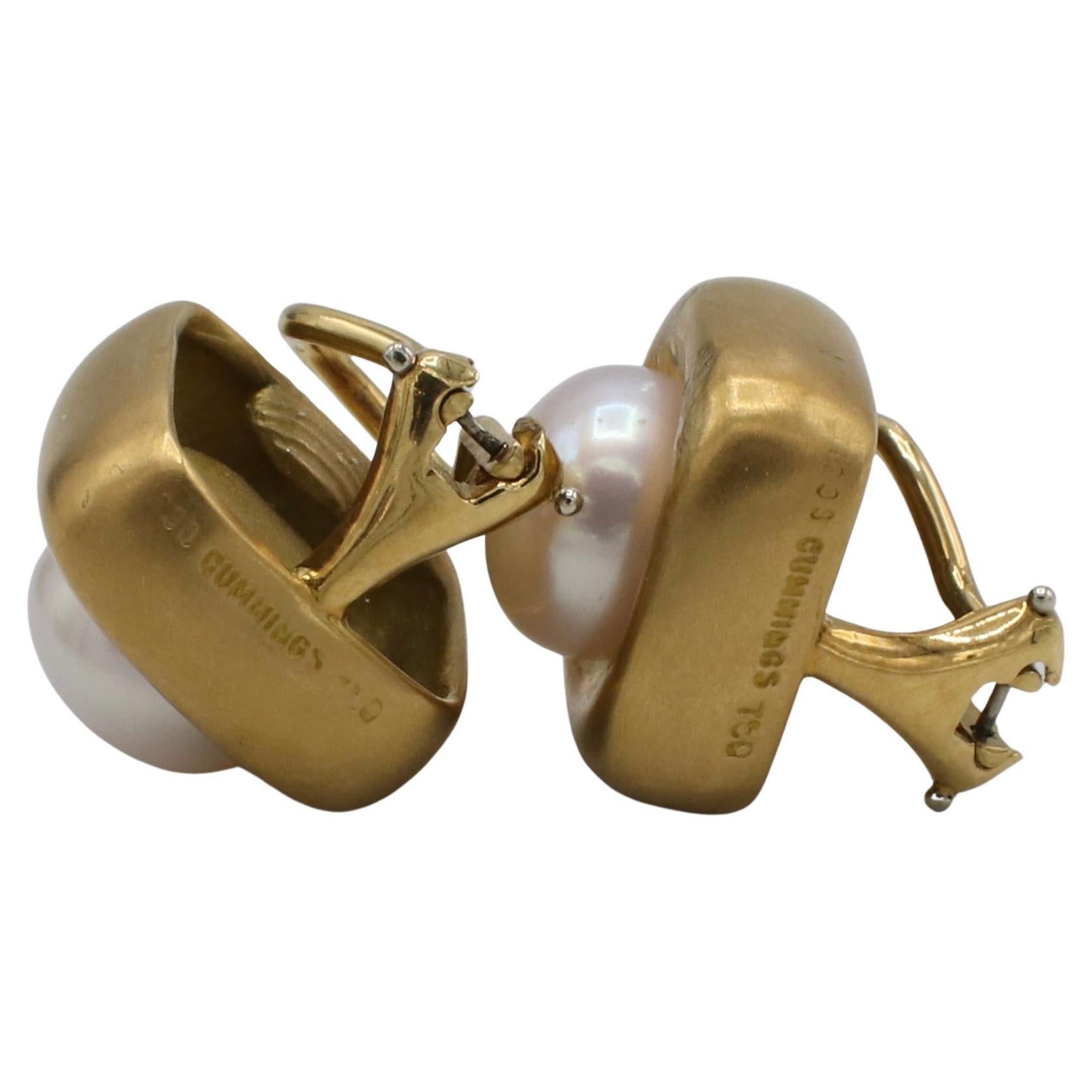 Contemporary Angela Cummings 1988 18 Karat Yellow Gold Pearl Clip-on Earrings For Sale