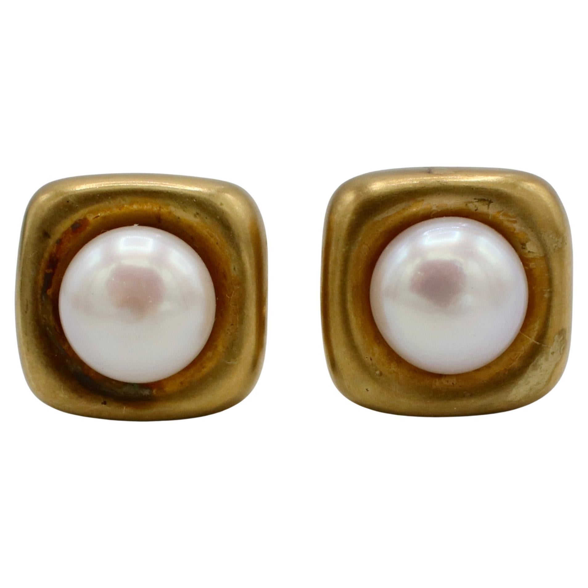 Angela Cummings 1988 Pendientes de perlas con clip de oro amarillo de 18 quilates