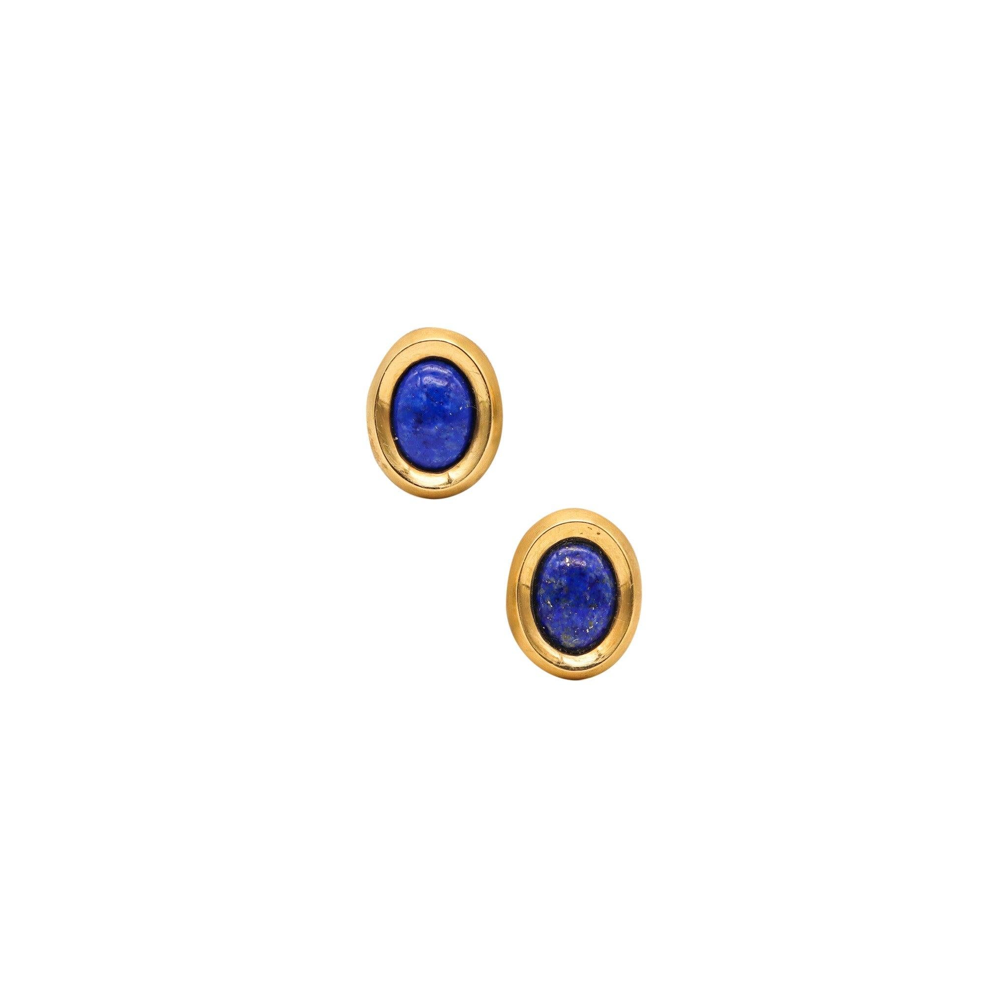 ANGELA CUMMINGS Clips d'oreilles en or jaune 18 carats avec lapis-lazuli, 1988 en vente 1