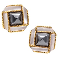 Angela Cummings 1988 Studios Clip Earrings in 18Kt Gold with Hematite and Nacre