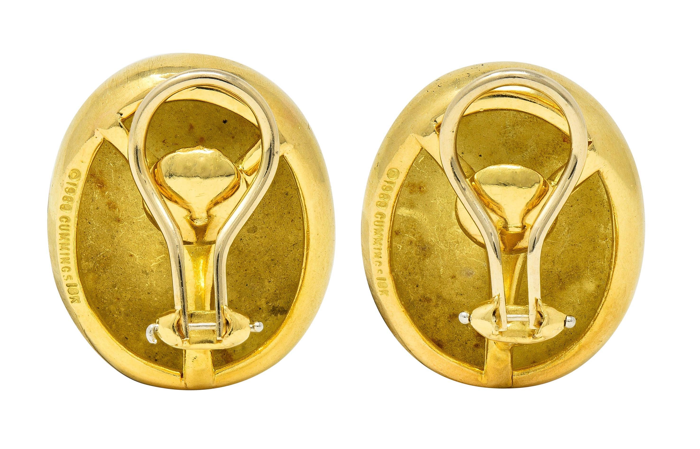 Women's or Men's Angela Cummings 1989 18 Karat Yellow Gold Vintage Oval Ear-Clip Earrings For Sale