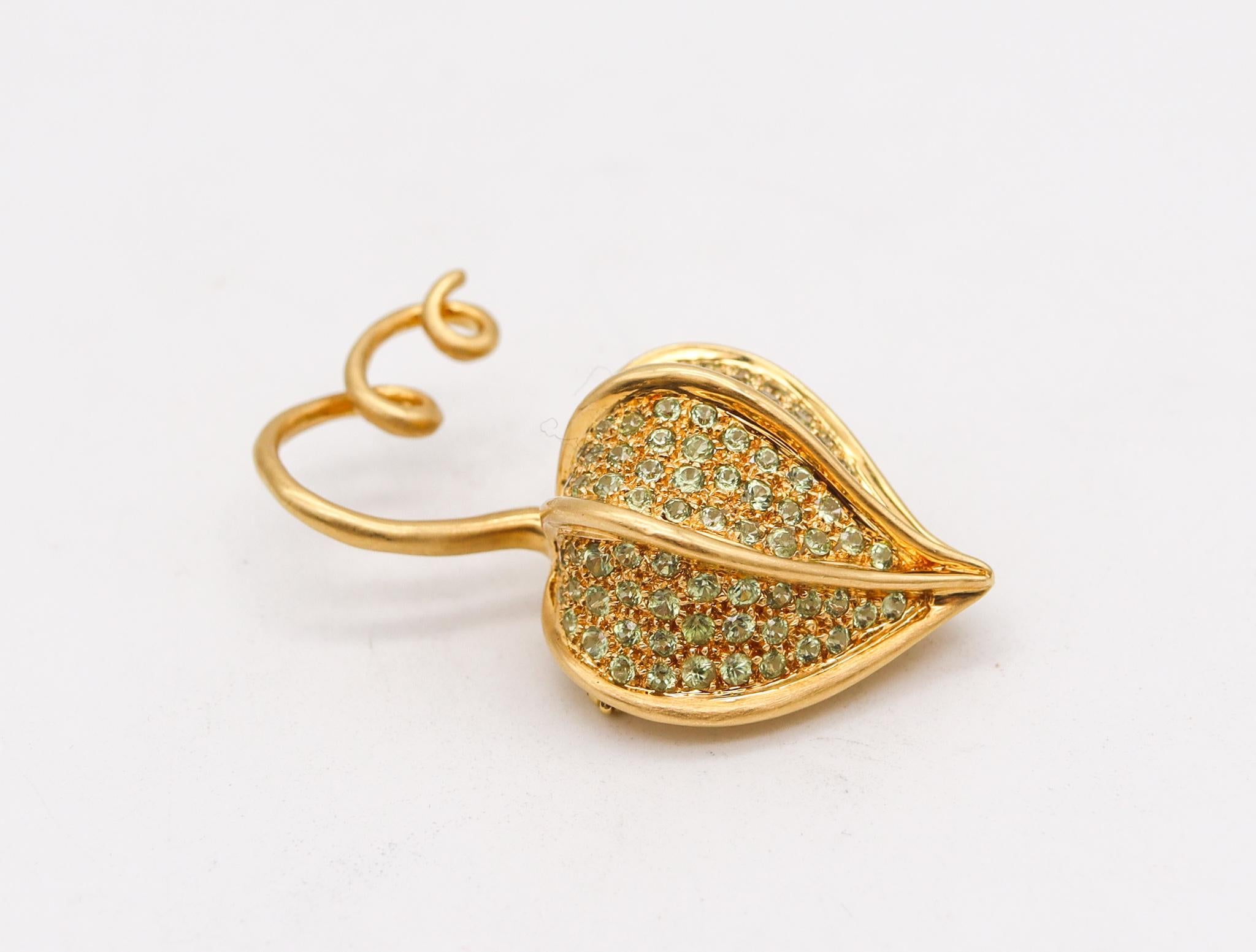 Modern Angela Cummings 1989 Brooch in 18kt Yellow Gold with 3.76 Ctw in Green Sapphires For Sale