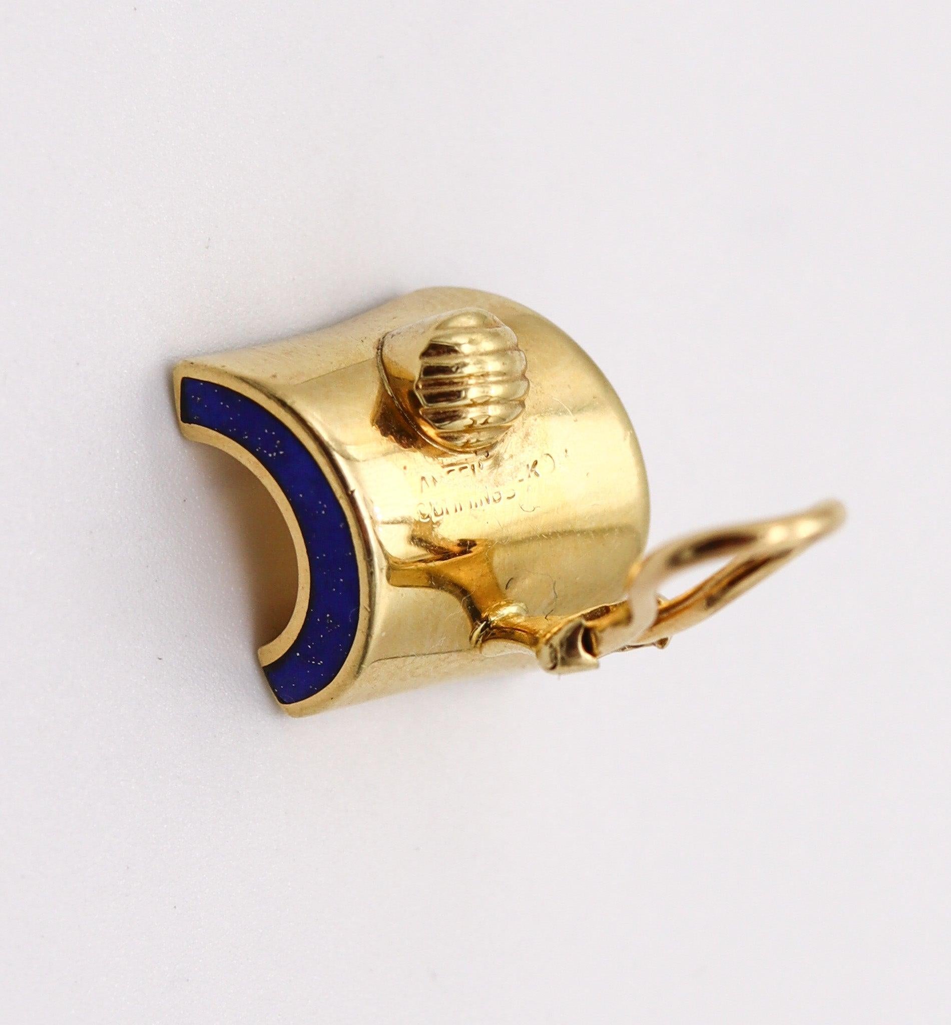 ANGELA CUMMINGS 1989 Modernist Clips auf Ohrringe in 18Kt Gold mit Edelsteinen eingelegt im Angebot 1
