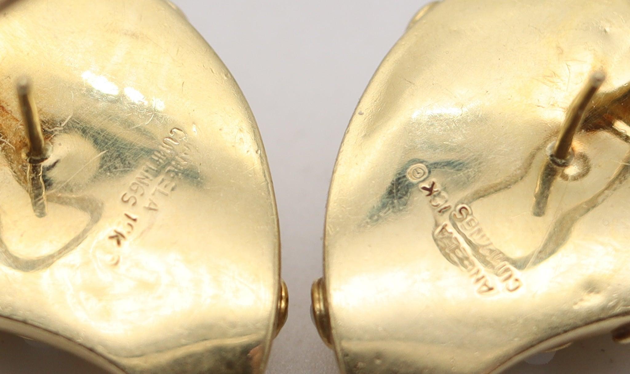 Women's ANGELA CUMMINGS 1989 Modernist Clips On Earrings In 18Kt Gold With Moonstones For Sale