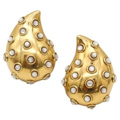 ANGELA CUMMINGS 1989 Modernist Clips auf Ohrringe in 18Kt Gold mit Mondsteinen